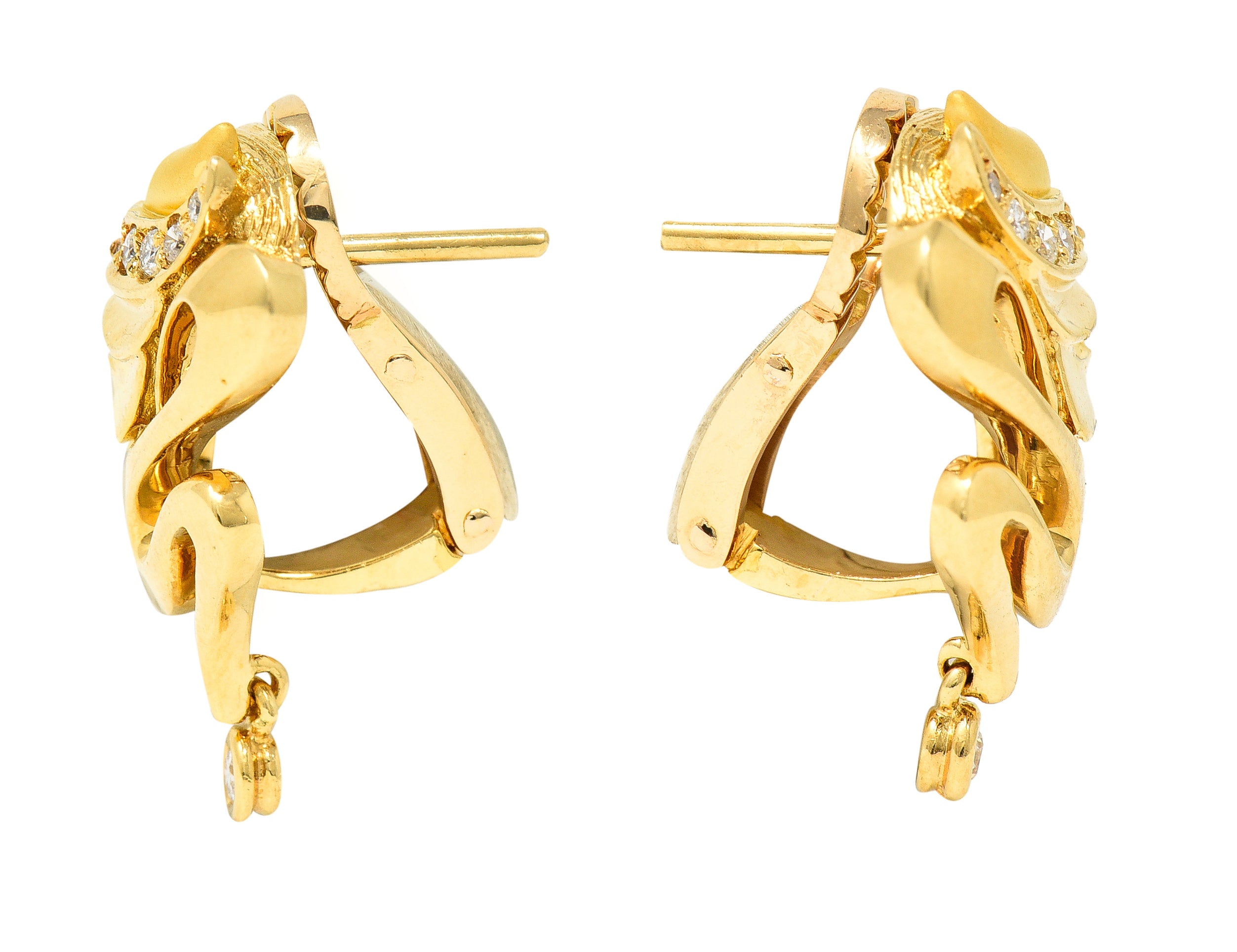 .11111 Carrera y Carrera Diamond 18 Karat Yellow Gold Masquerade Mask Vintage Stud Earrings Wilson's Estate Jewelry