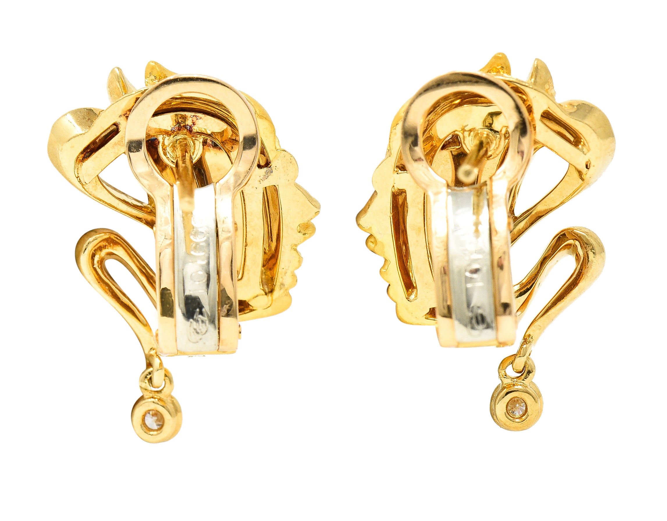 .11111 Carrera y Carrera Diamond 18 Karat Yellow Gold Masquerade Mask Vintage Stud Earrings Wilson's Estate Jewelry