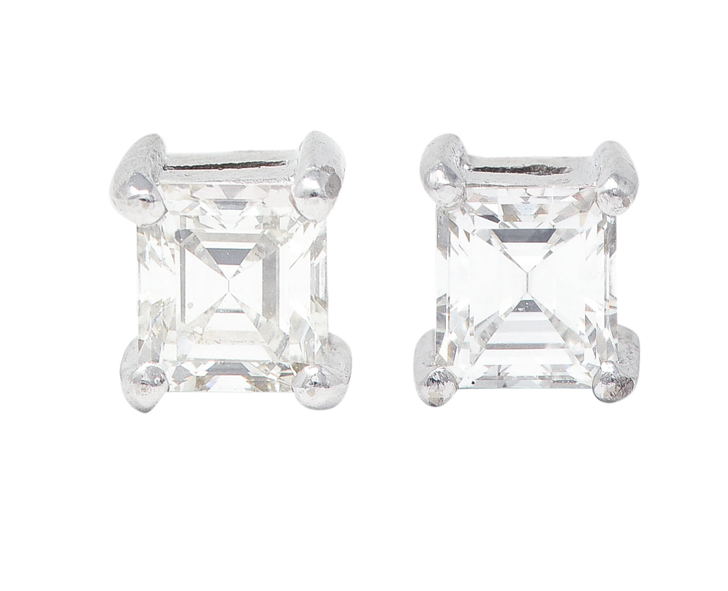 .11111 Contemporary 0.58 CTW Step Cut Diamond 18 Karat White Gold Stud Earrings Wilson's Estate Jewelry