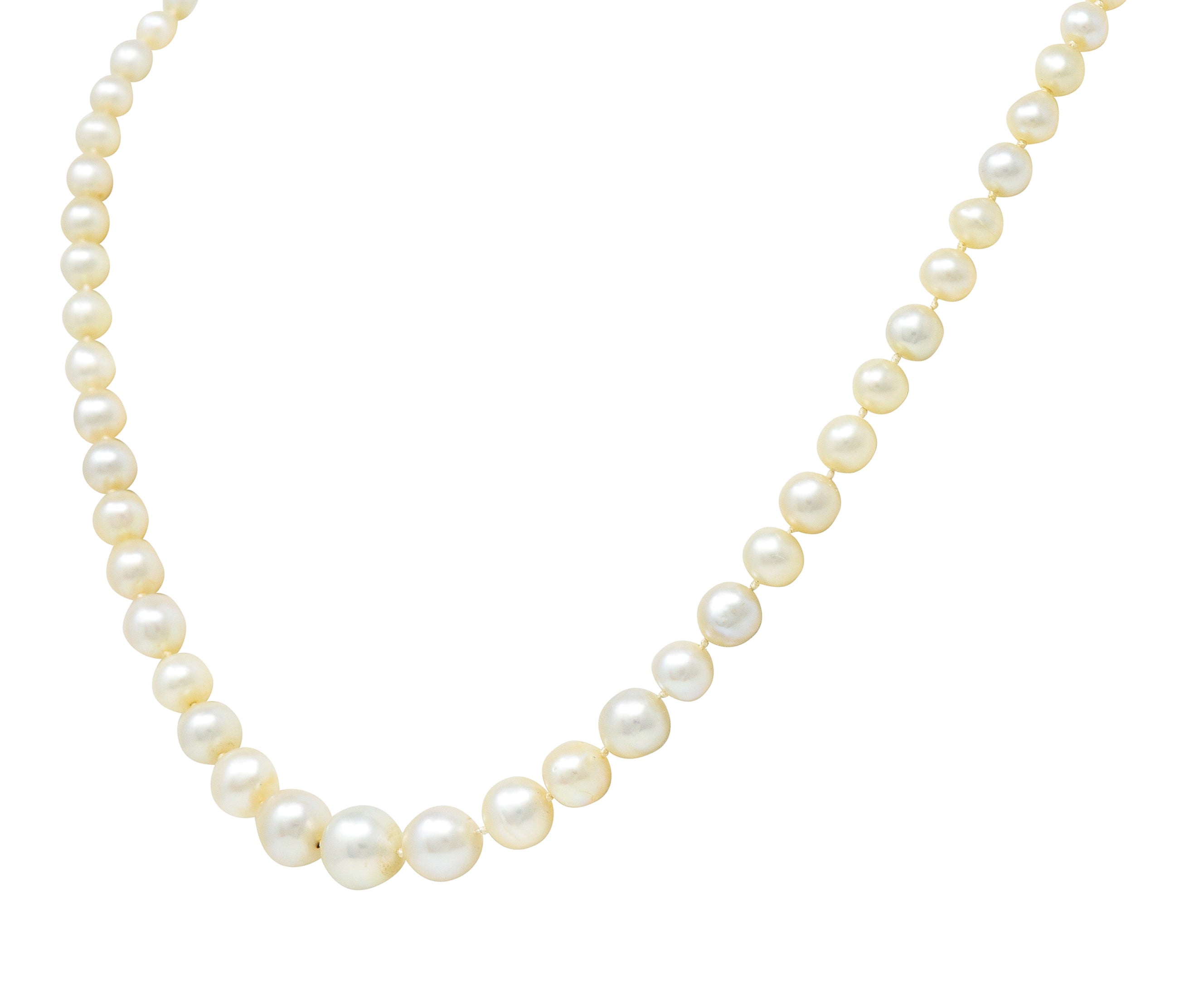 Edwardian Diamond Natural Saltwater Pearl Platinum-Topped 18 Karat Gold Strand Necklace GIA Wilson's Estate Jewelry