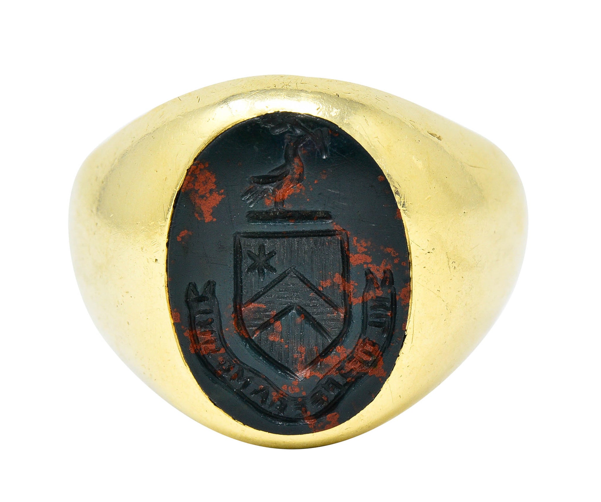 J.E. Caldwell Bloodstone Intaglio 14 Karat Gold Heraldry Unisex Signet RingRing - Wilson's Estate Jewelry