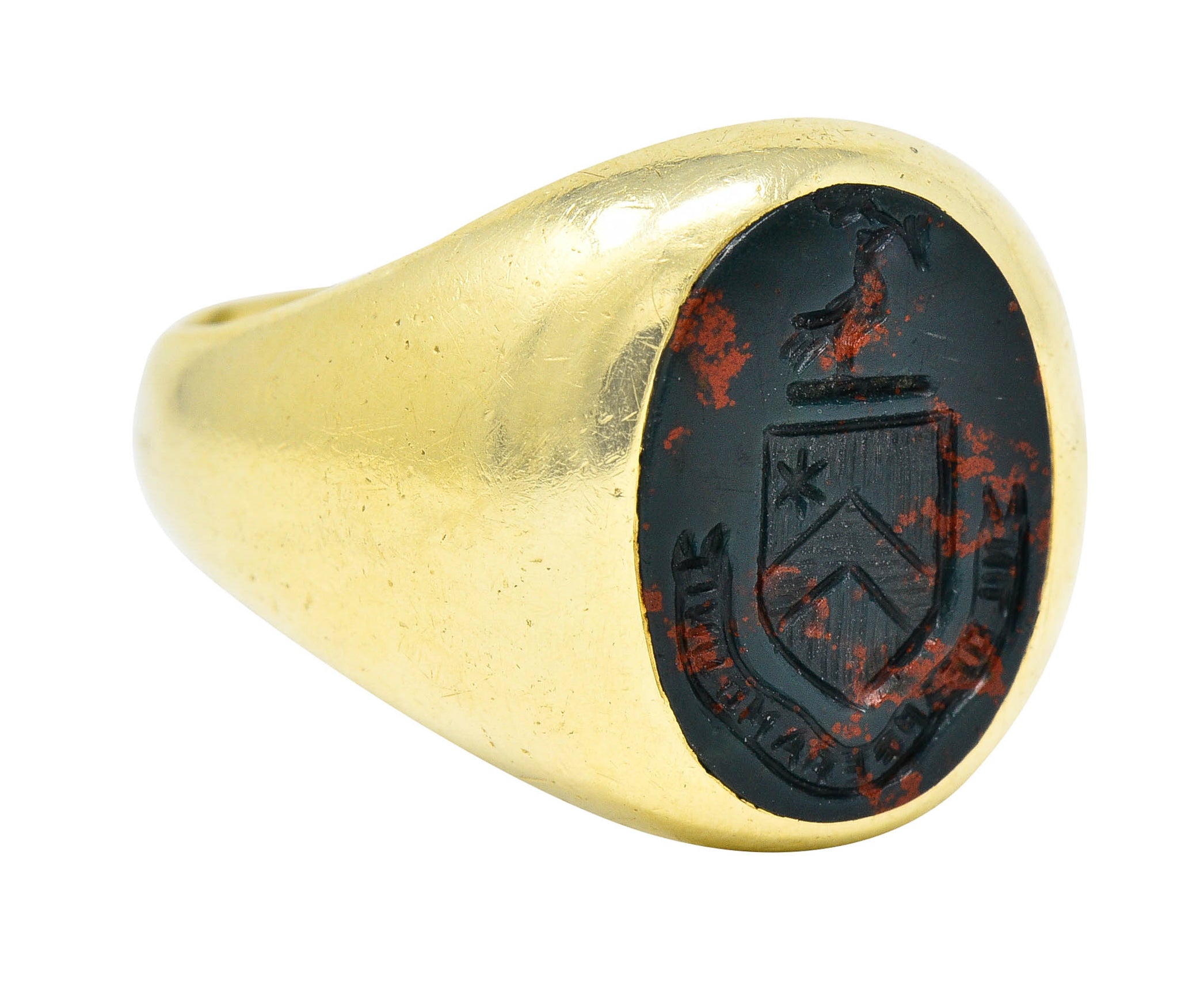 J.E. Caldwell Bloodstone Intaglio 14 Karat Gold Heraldry Unisex Signet RingRing - Wilson's Estate Jewelry