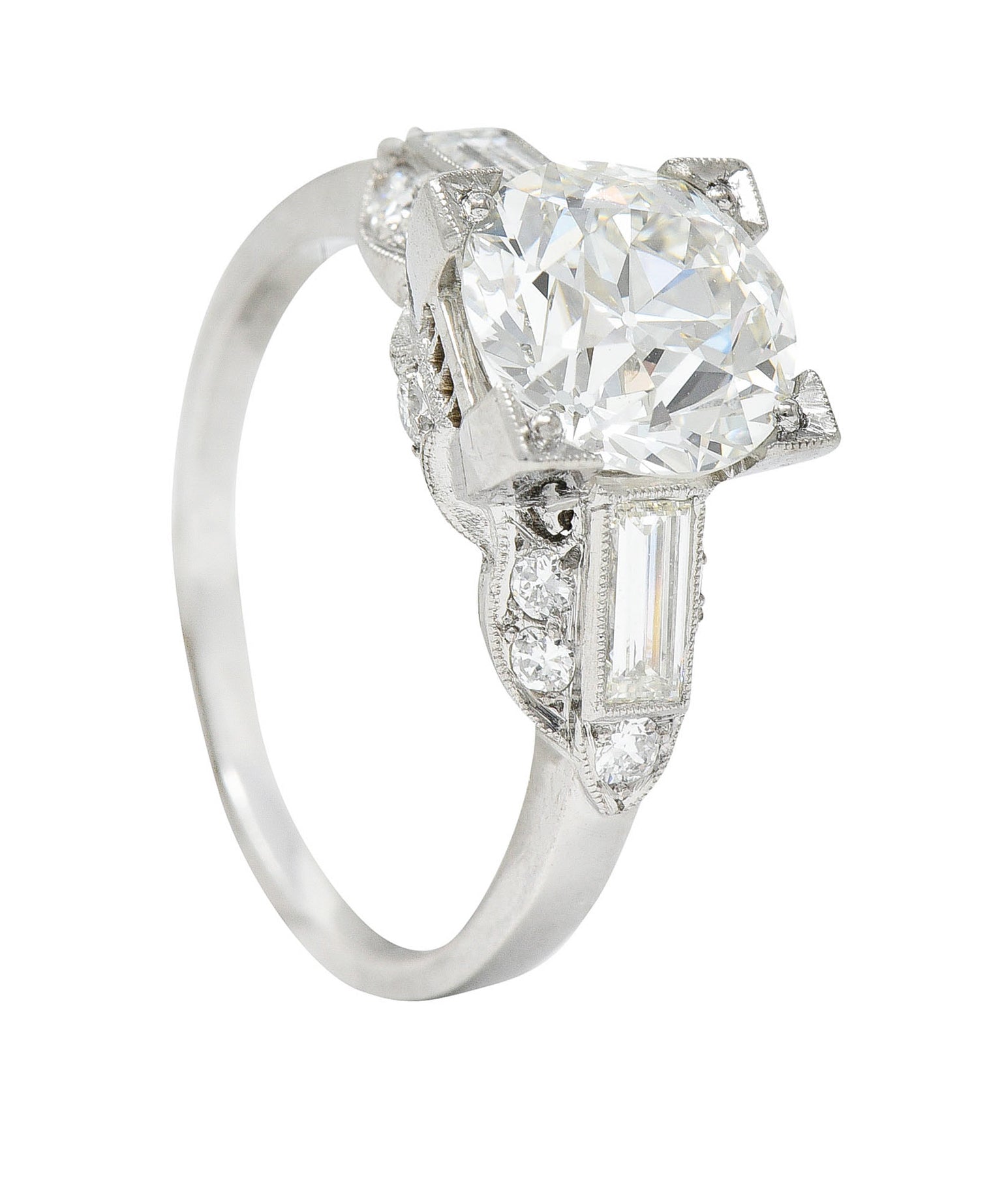 Art Deco 2.61 CTW Diamond Platinum Engagement Ring GIARing - Wilson's Estate Jewelry