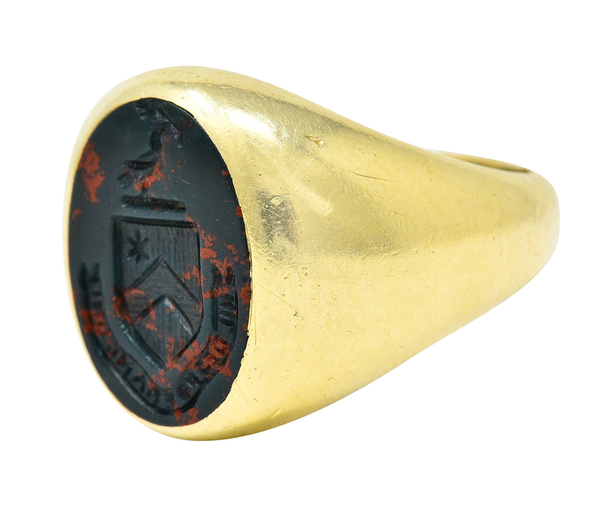 J.E. Caldwell Bloodstone Intaglio 14 Karat Gold Heraldry Unisex Signet RingRing - Wilson's Estate Jewelry