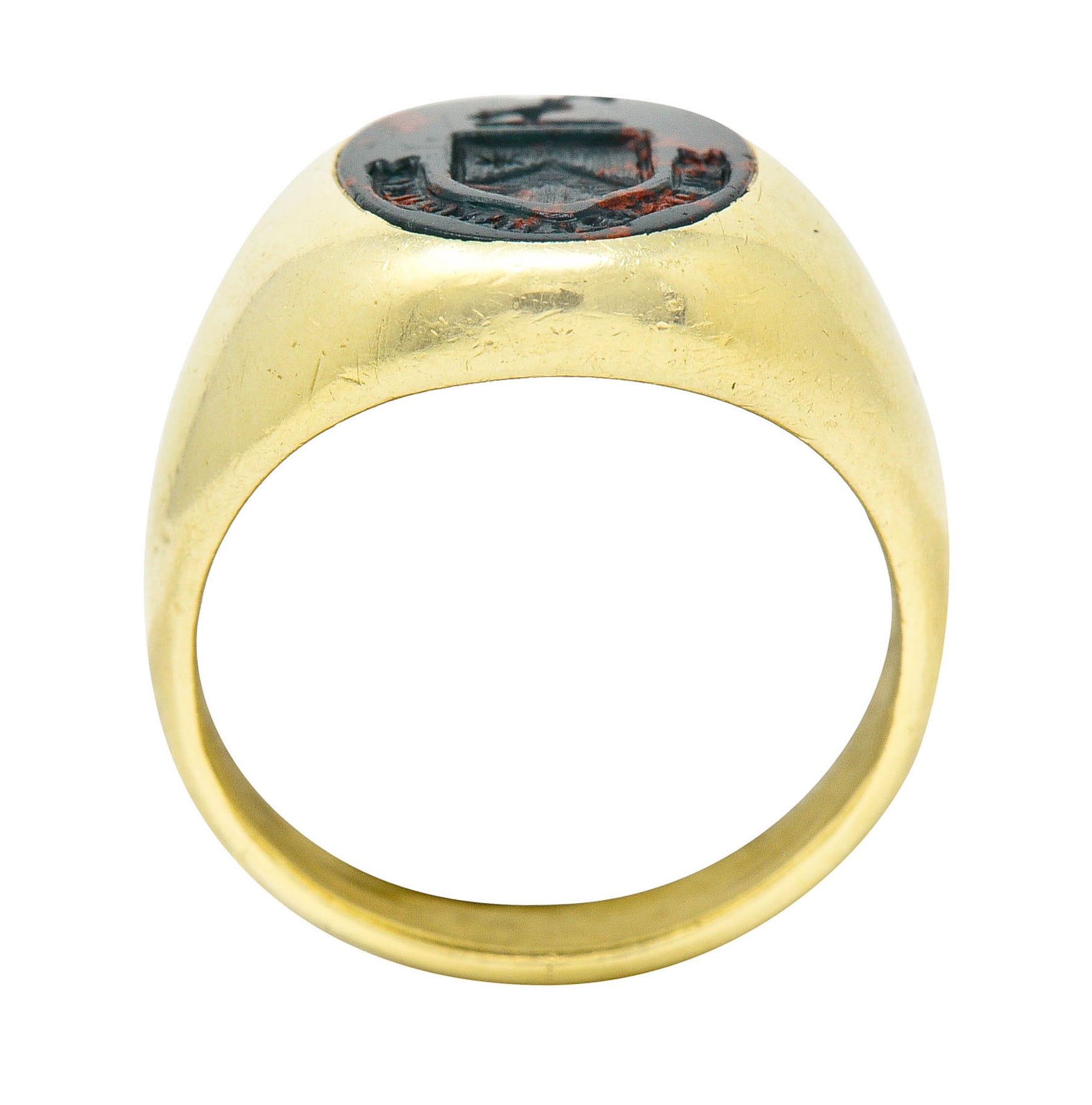 J.E. Caldwell Bloodstone Intaglio 14 Karat Gold Heraldry Unisex Signet RingRing - Wilson's Estate Jewelry