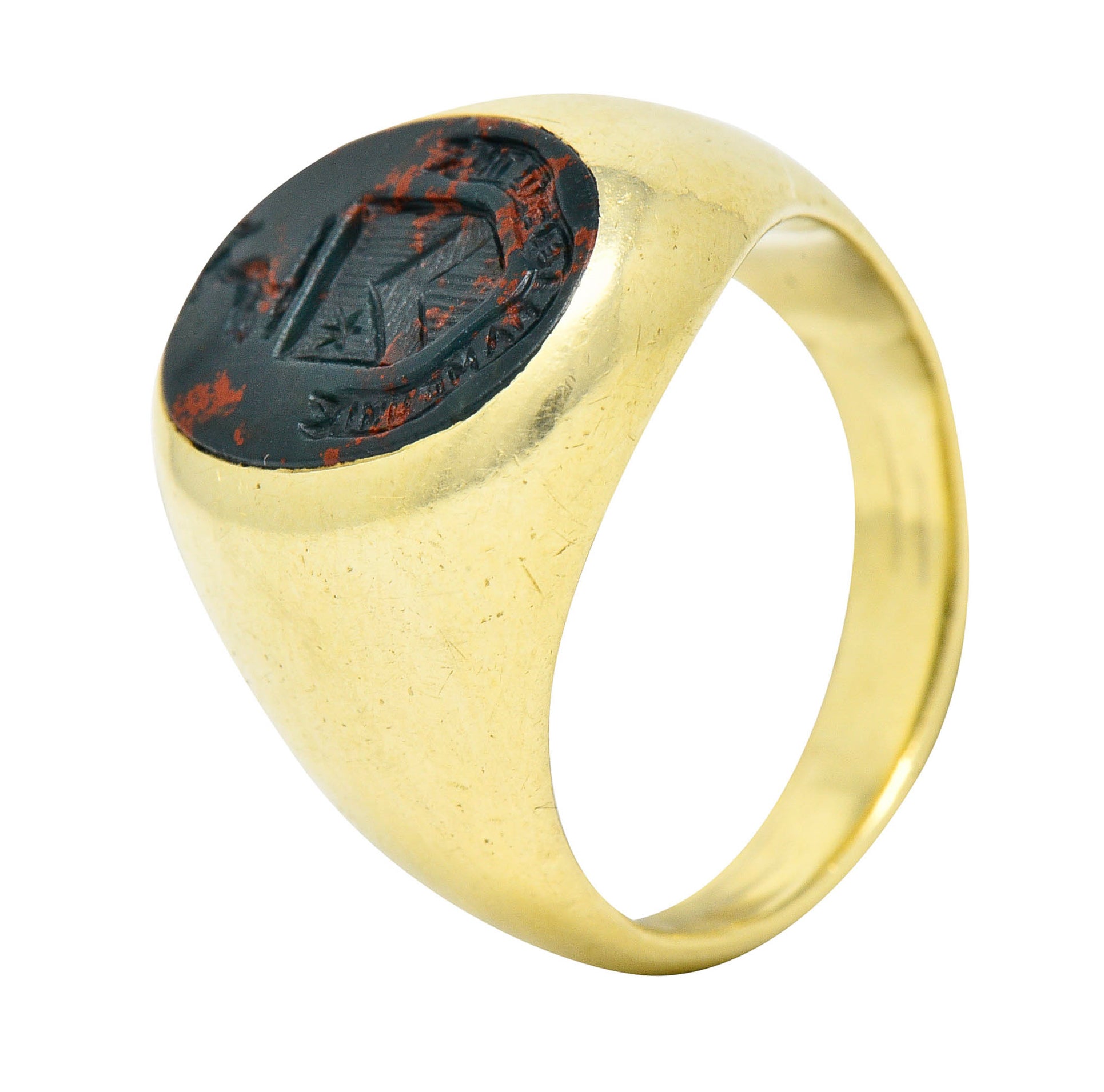 J.E. Caldwell Bloodstone Intaglio 14 Karat Gold Heraldry Unisex Signet RingRing - Wilson's Estate Jewelry