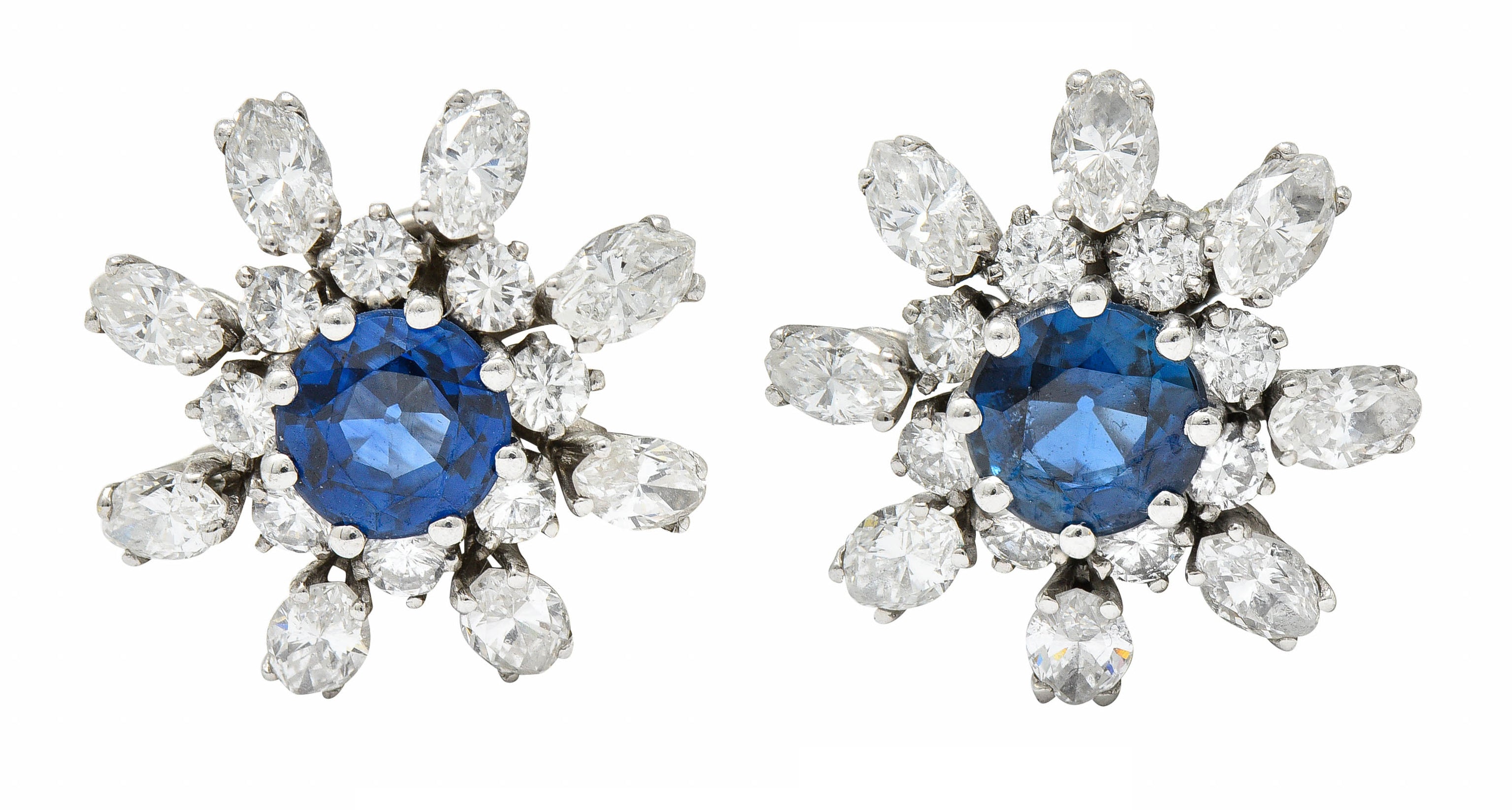 1950’s Vintage 3.60 CTW Sapphire Diamond 18 Karat White Gold Starburst EarringsEarrings - Wilson's Estate Jewelry