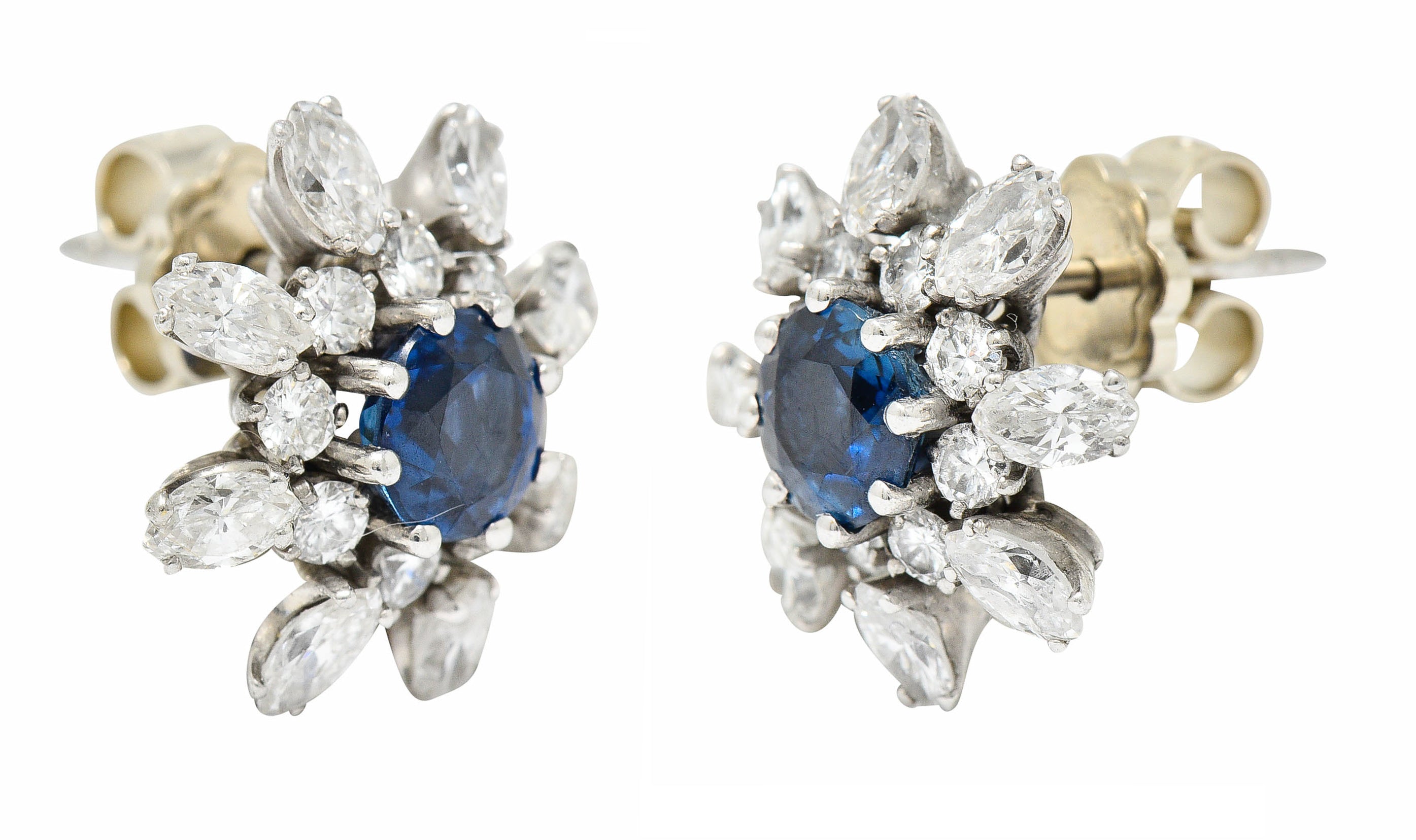 1950’s Vintage 3.60 CTW Sapphire Diamond 18 Karat White Gold Starburst EarringsEarrings - Wilson's Estate Jewelry