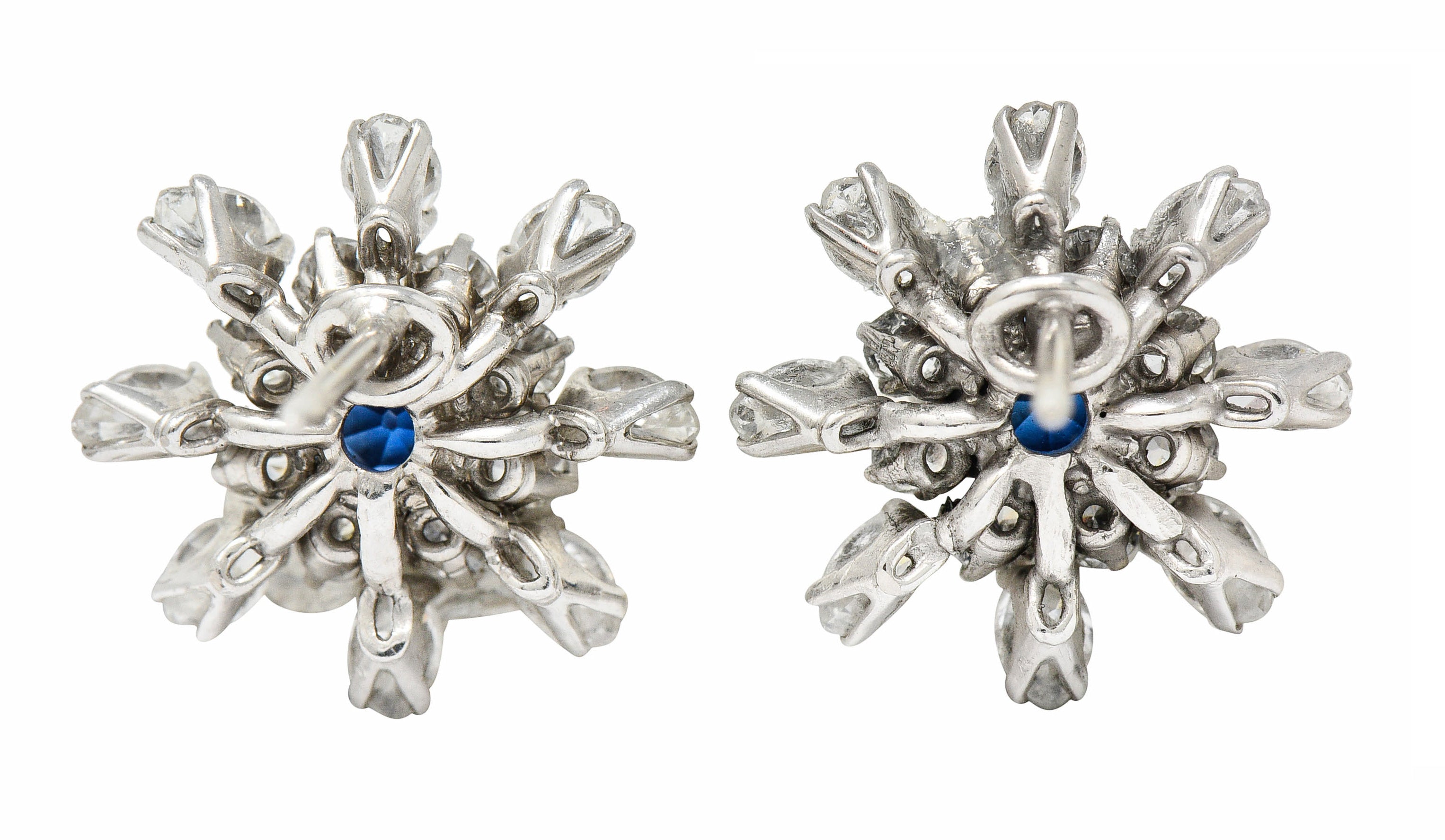 1950’s Vintage 3.60 CTW Sapphire Diamond 18 Karat White Gold Starburst EarringsEarrings - Wilson's Estate Jewelry