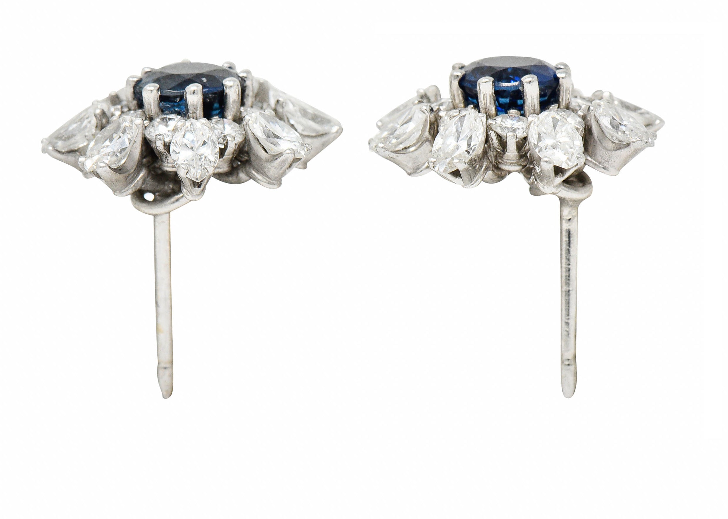 1950’s Vintage 3.60 CTW Sapphire Diamond 18 Karat White Gold Starburst EarringsEarrings - Wilson's Estate Jewelry