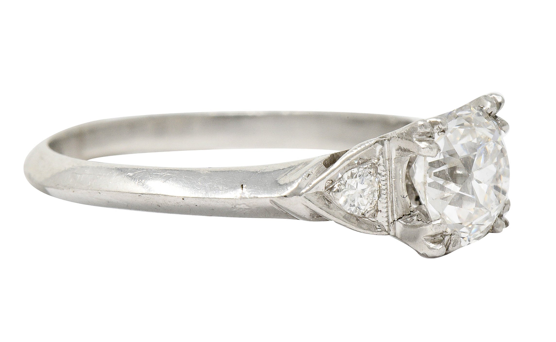 1950's J.H. Flyer 0.86 CTW Diamond Platinum Knife Edge Engagement RingRing - Wilson's Estate Jewelry