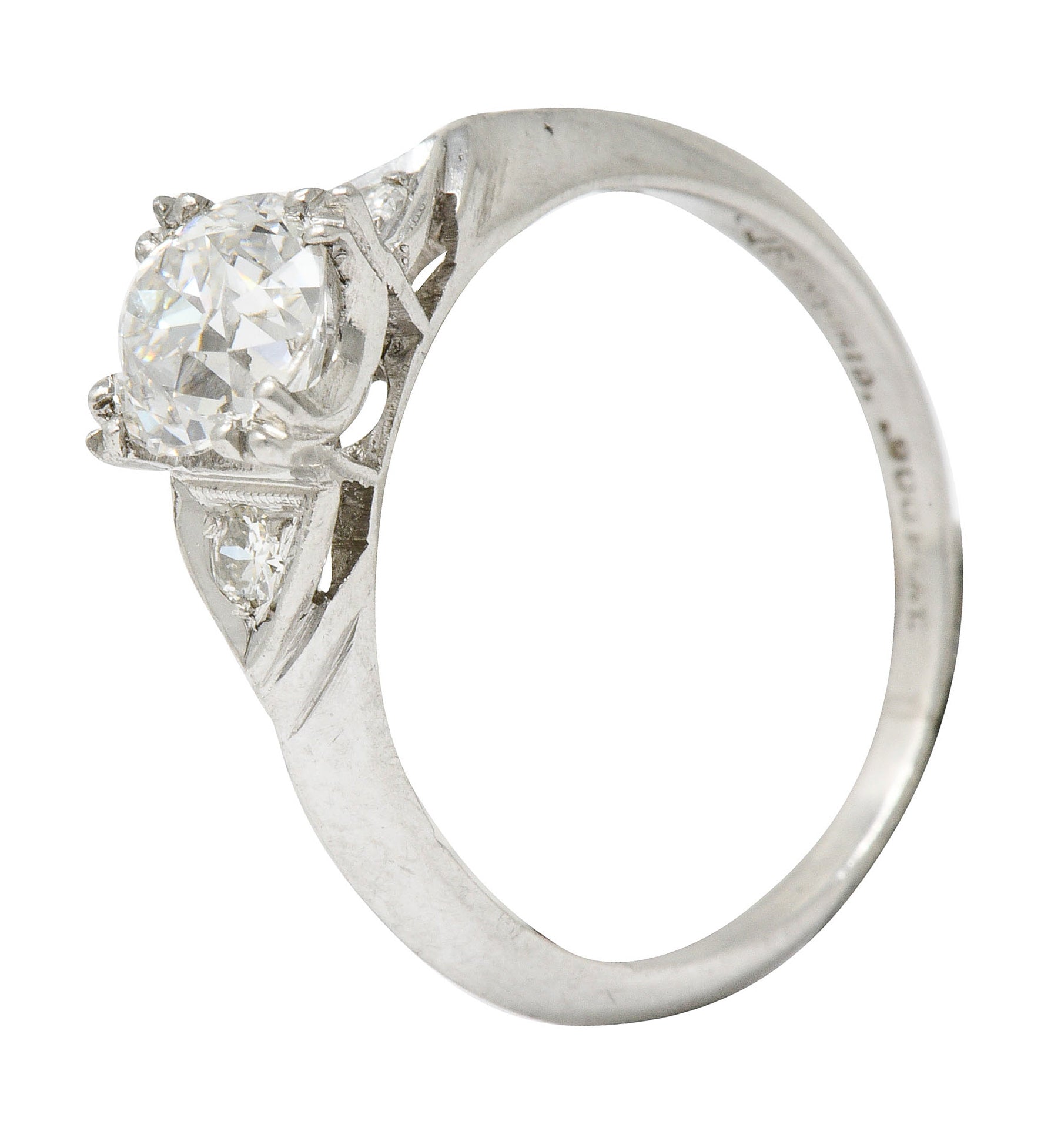 1950's J.H. Flyer 0.86 CTW Diamond Platinum Knife Edge Engagement RingRing - Wilson's Estate Jewelry