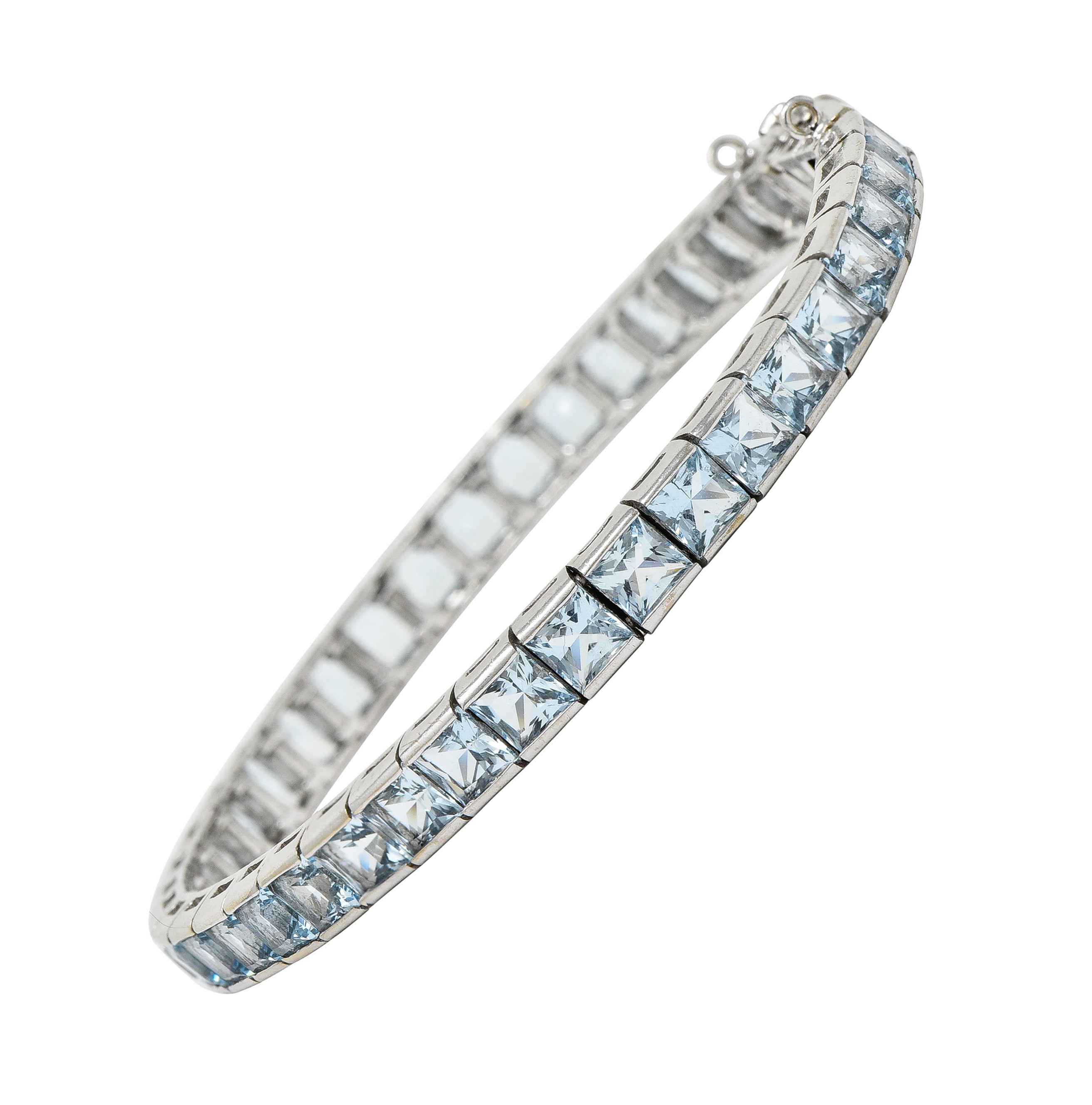 Art Deco 12.00 CTW Aquamarine 18 Karat White Gold Line Braceletbracelet - Wilson's Estate Jewelry