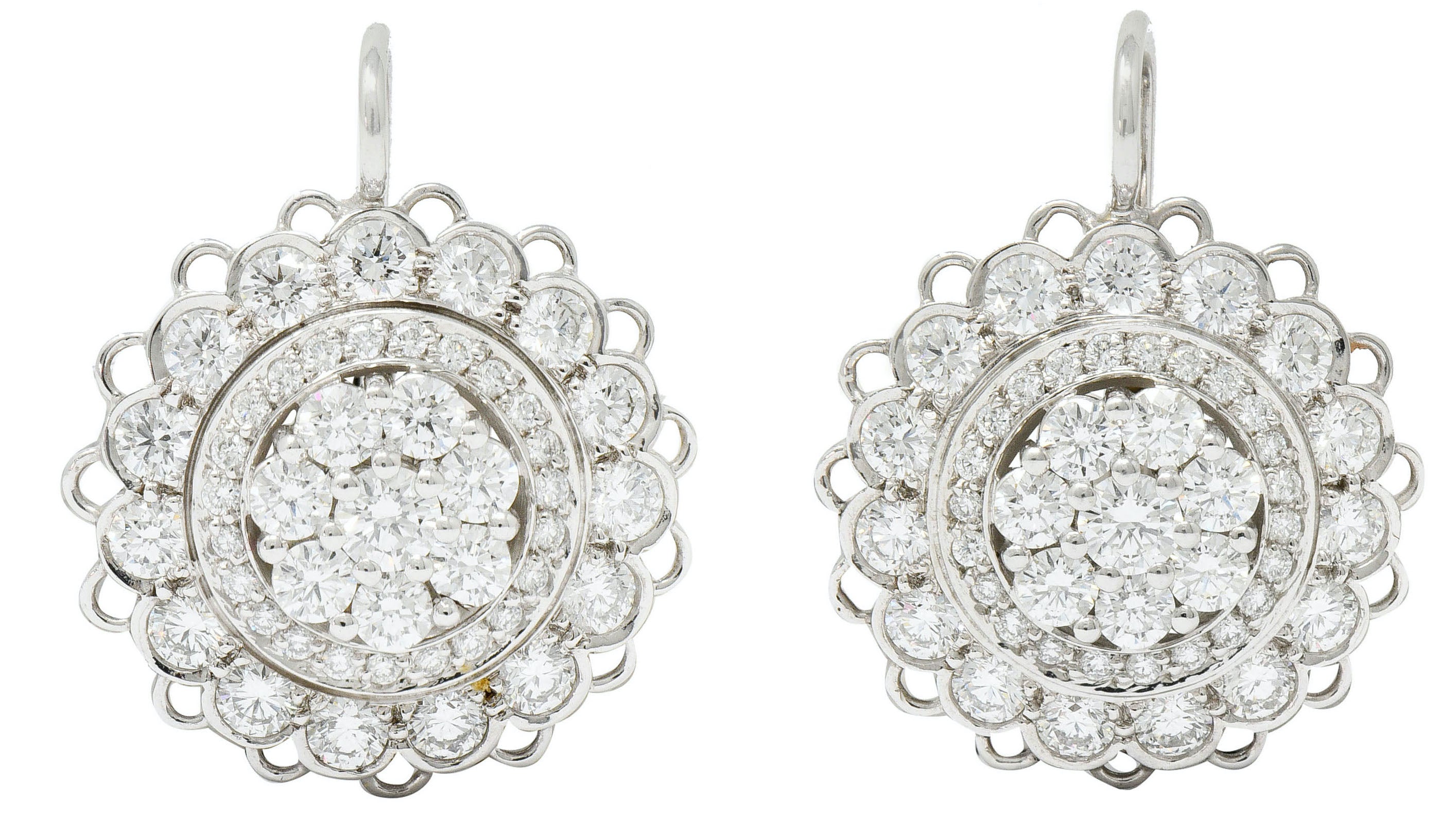 Dazzling 2.50 CTW Diamond Platinum Floral Cluster Drop EarringsEarrings - Wilson's Estate Jewelry