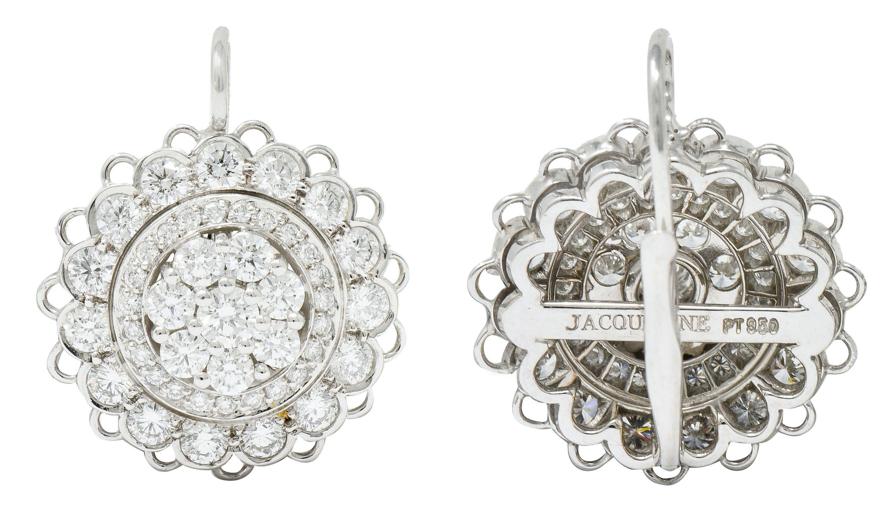 Dazzling 2.50 CTW Diamond Platinum Floral Cluster Drop EarringsEarrings - Wilson's Estate Jewelry