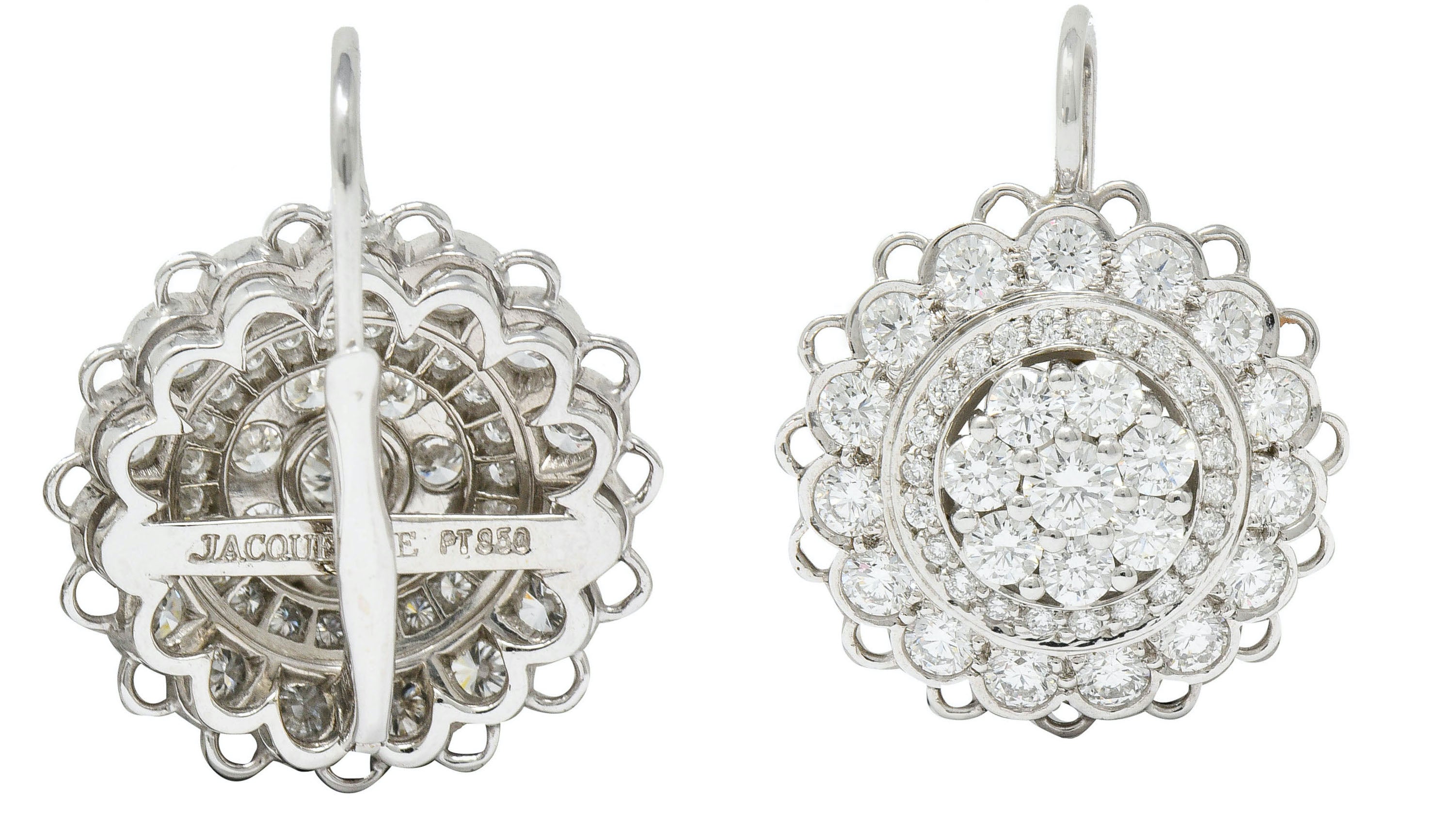 Dazzling 2.50 CTW Diamond Platinum Floral Cluster Drop EarringsEarrings - Wilson's Estate Jewelry