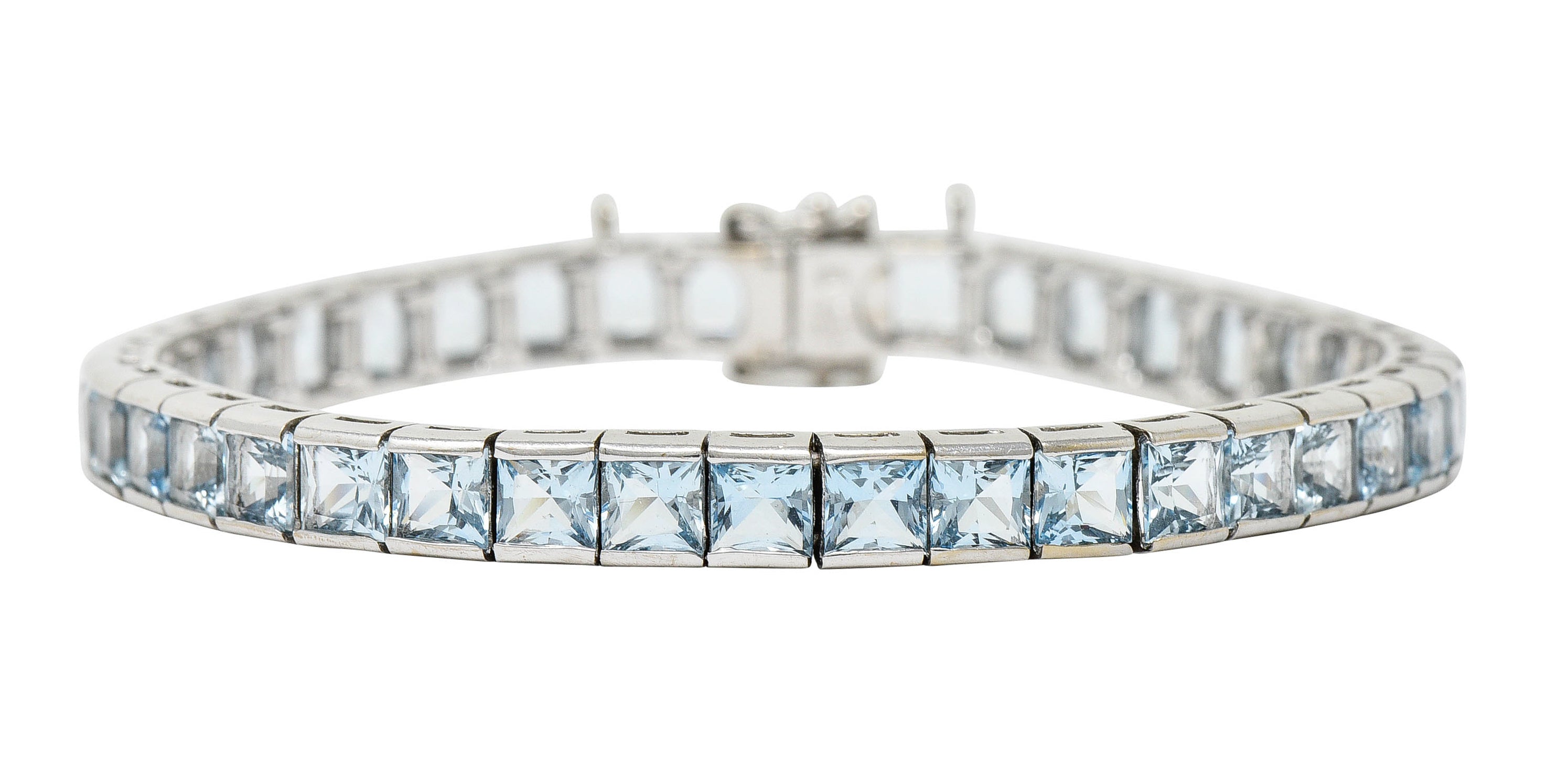 Art Deco 12.00 CTW Aquamarine 18 Karat White Gold Line Braceletbracelet - Wilson's Estate Jewelry