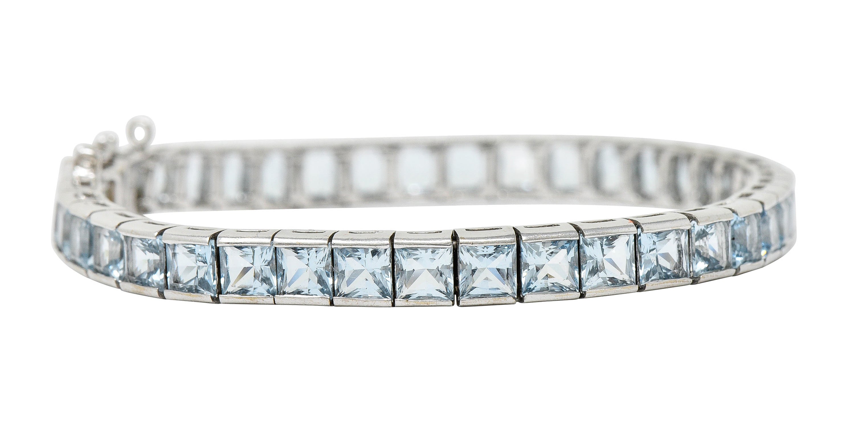 Art Deco 12.00 CTW Aquamarine 18 Karat White Gold Line Braceletbracelet - Wilson's Estate Jewelry