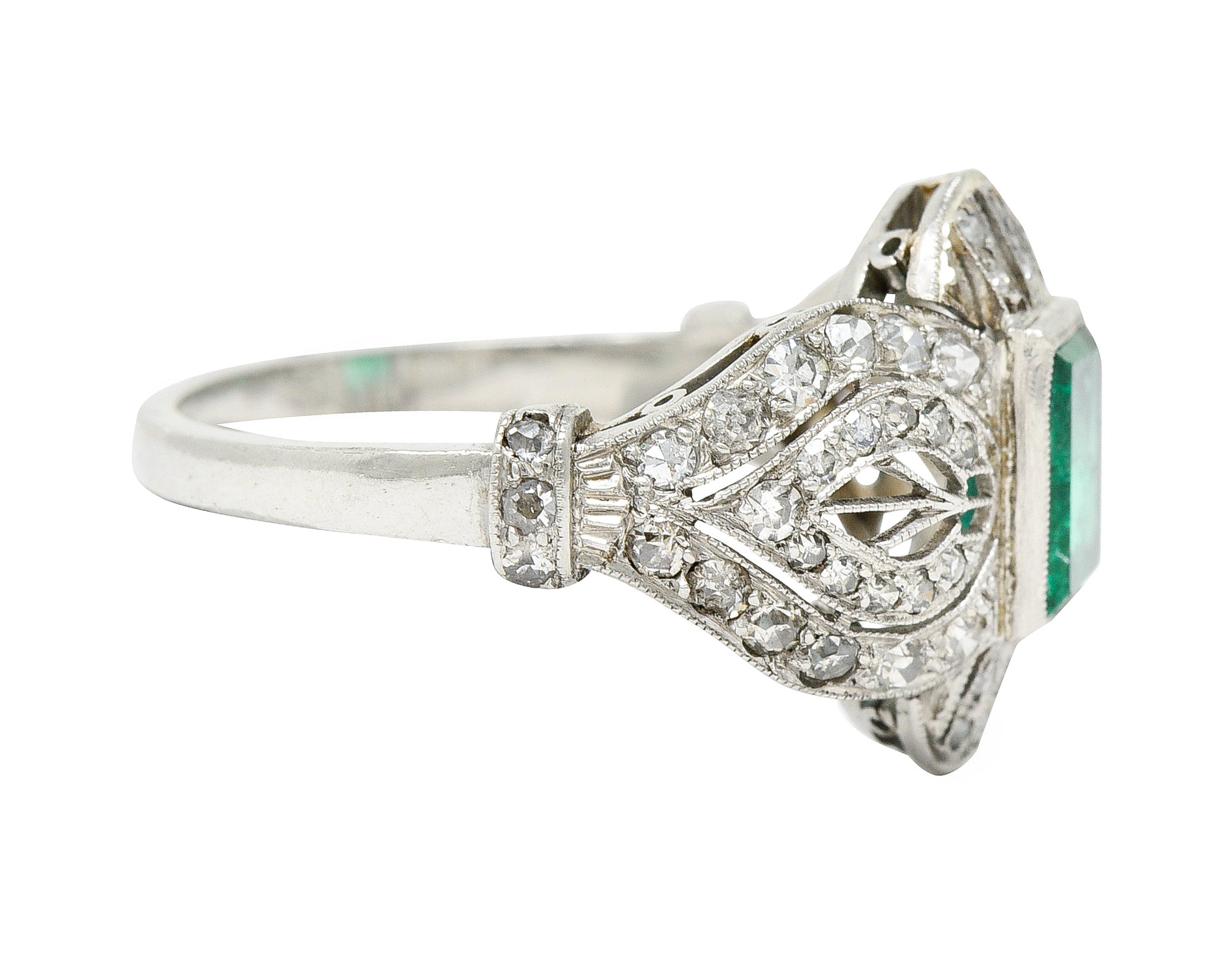 Edwardian 1.80 CTW Emerald Diamond Platinum Dinner Ring Wilson's Estate Jewelry