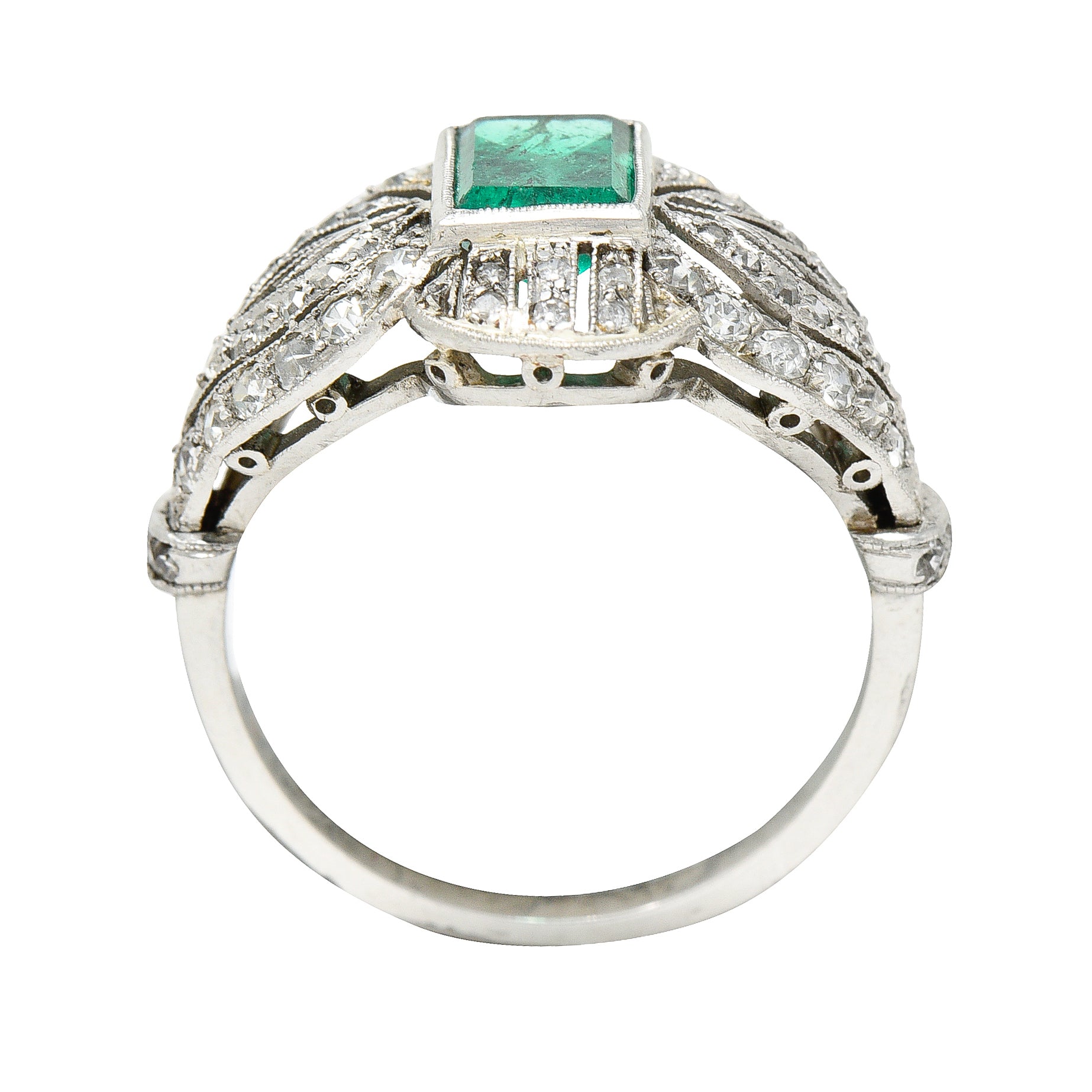 Edwardian 1.80 CTW Emerald Diamond Platinum Dinner Ring Wilson's Estate Jewelry