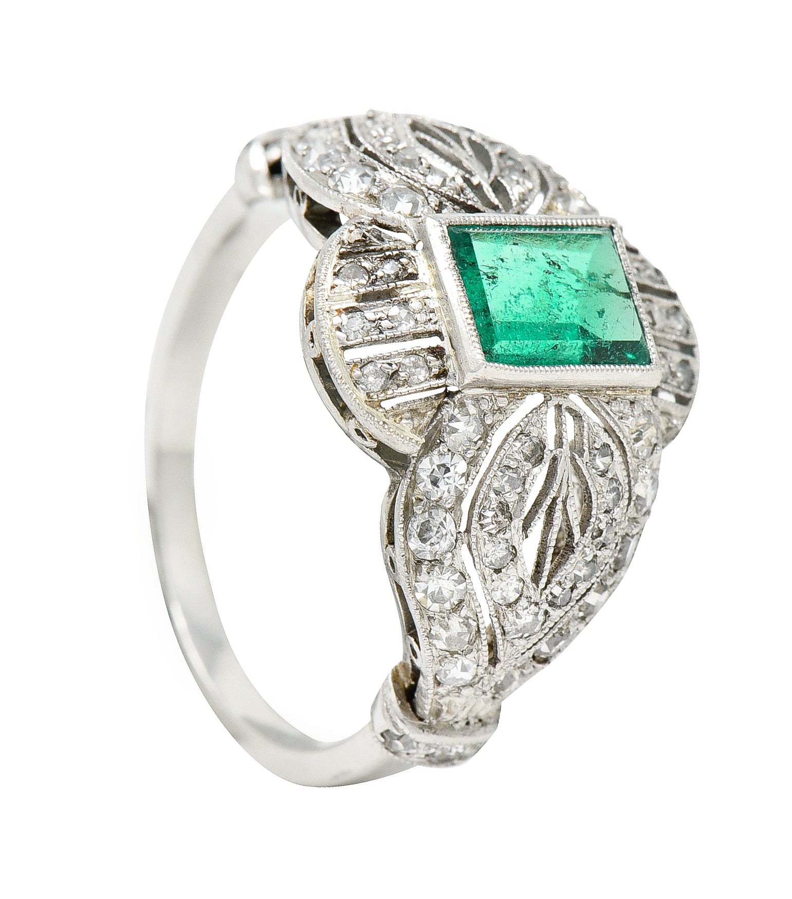 Edwardian 1.80 CTW Emerald Diamond Platinum Dinner Ring Wilson's Estate Jewelry