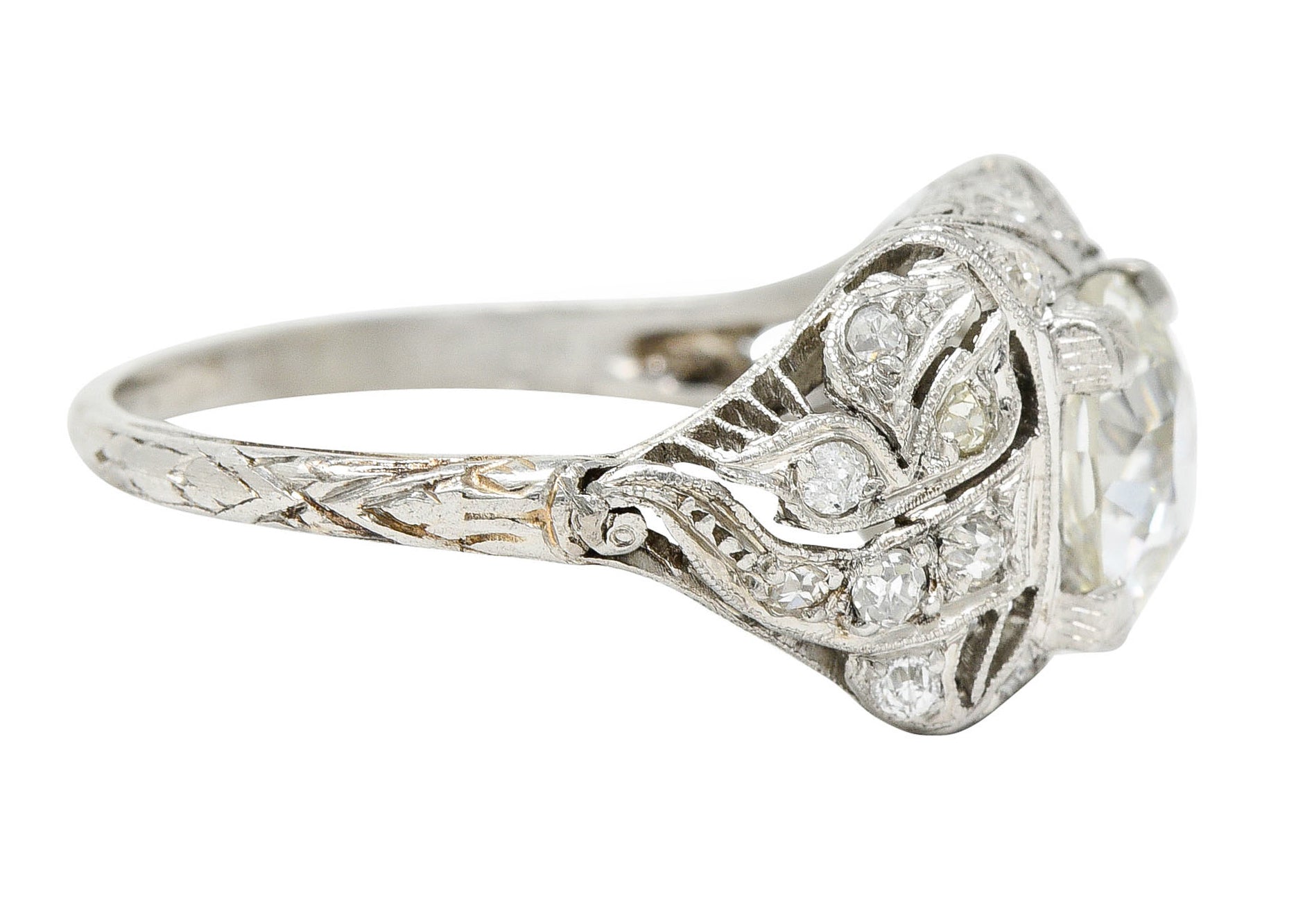 Art Deco 2.03 CTW Diamond Platinum Foliate Engagement RingRing - Wilson's Estate Jewelry