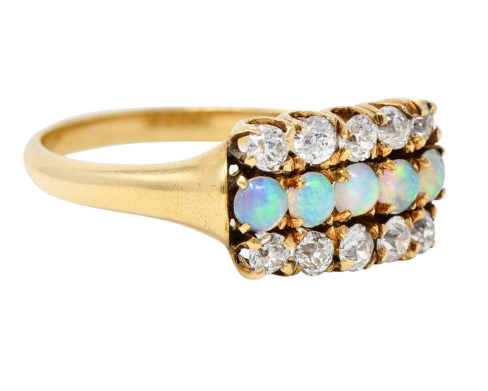 Victorian Opal Old European Cut Diamond 14 Karat Yellow Gold Antique Gemstone Ring Wilson's Estate Jewelry