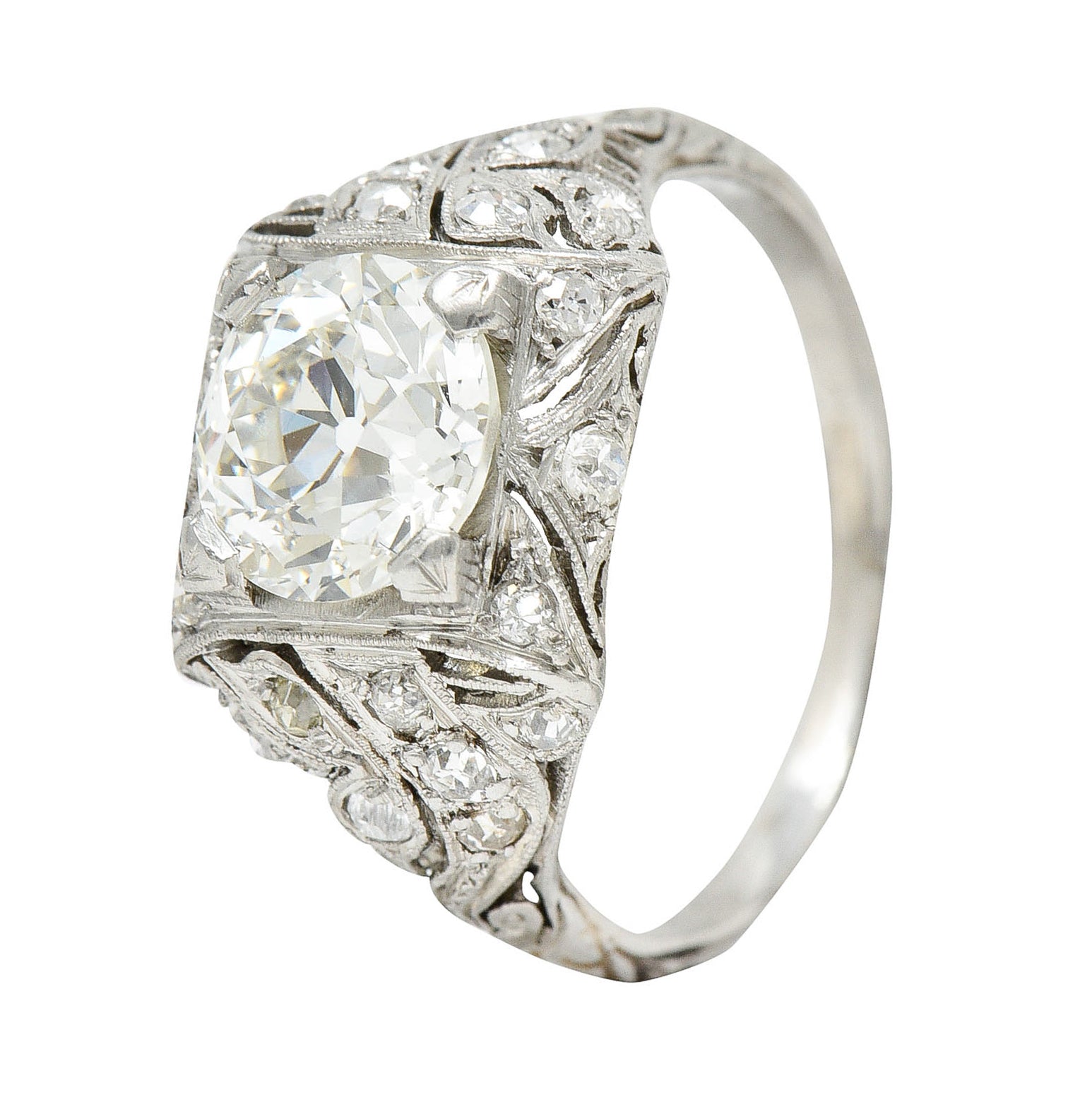 Art Deco 2.03 CTW Diamond Platinum Foliate Engagement RingRing - Wilson's Estate Jewelry