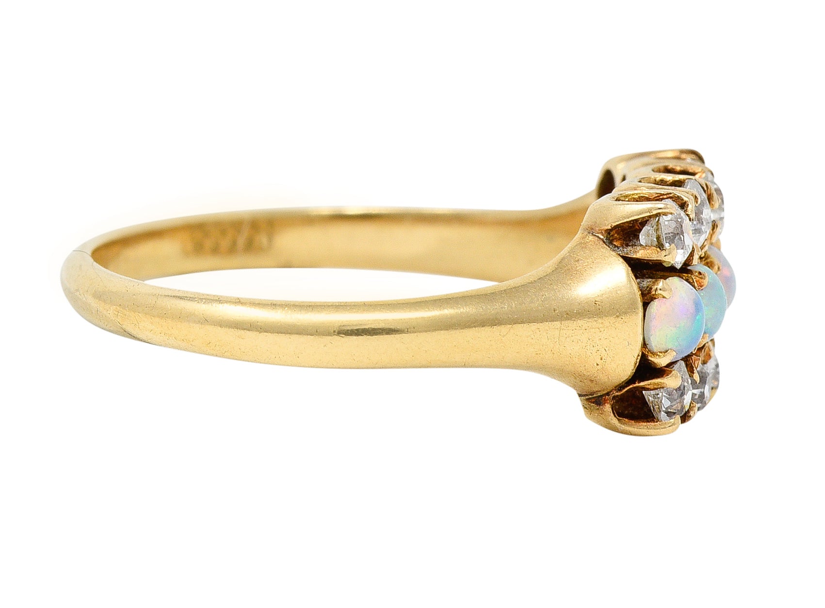 Victorian Opal Old European Cut Diamond 14 Karat Yellow Gold Antique Gemstone Ring Wilson's Estate Jewelry