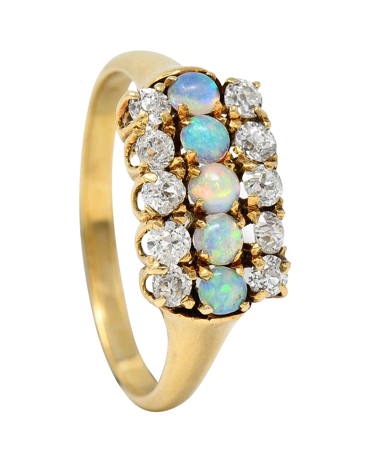 Victorian Opal Old European Cut Diamond 14 Karat Yellow Gold Antique Gemstone Ring Wilson's Estate Jewelry