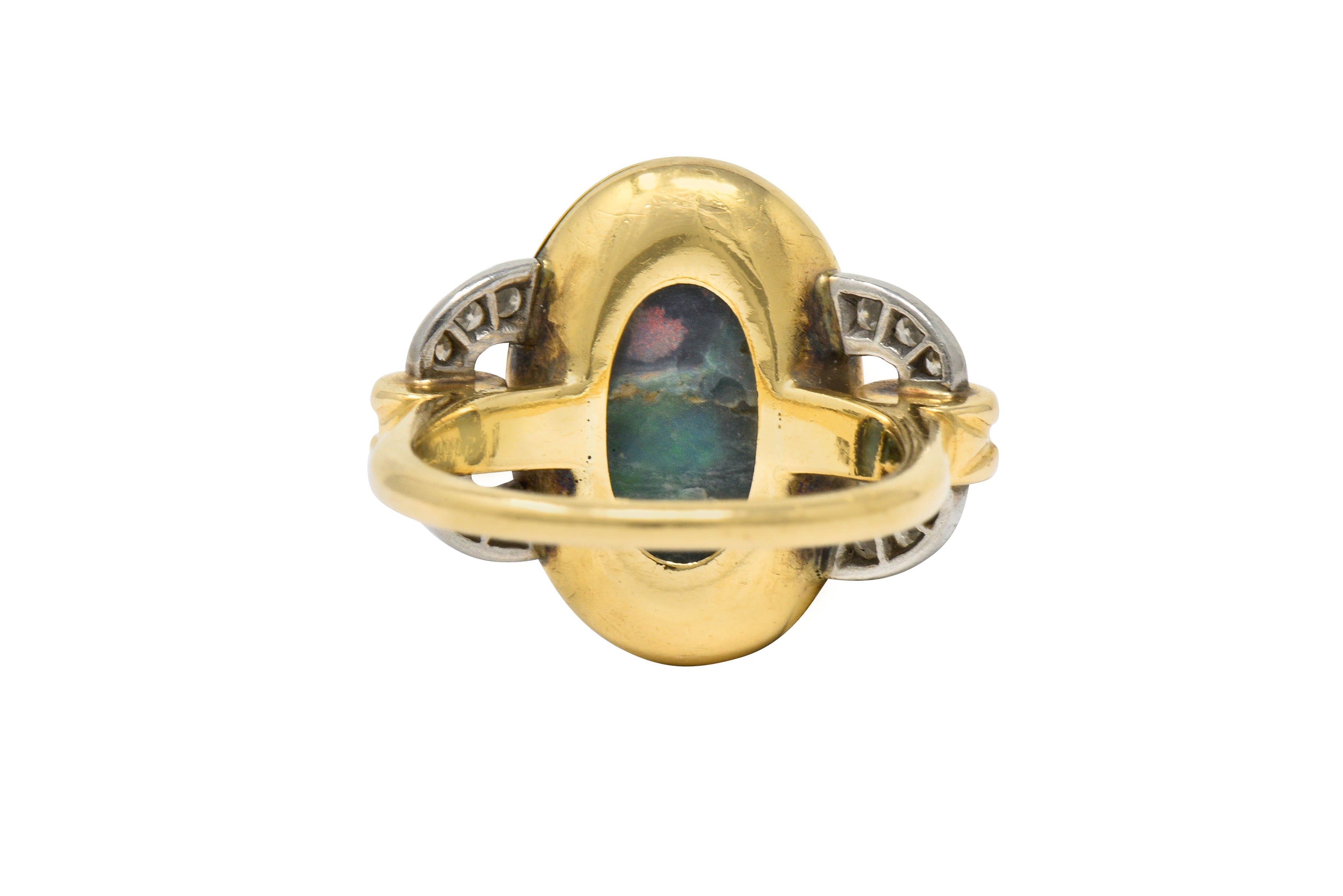 Retro Black Opal Diamond 14 Karat Gold Platinum Buckle RingRing - Wilson's Estate Jewelry