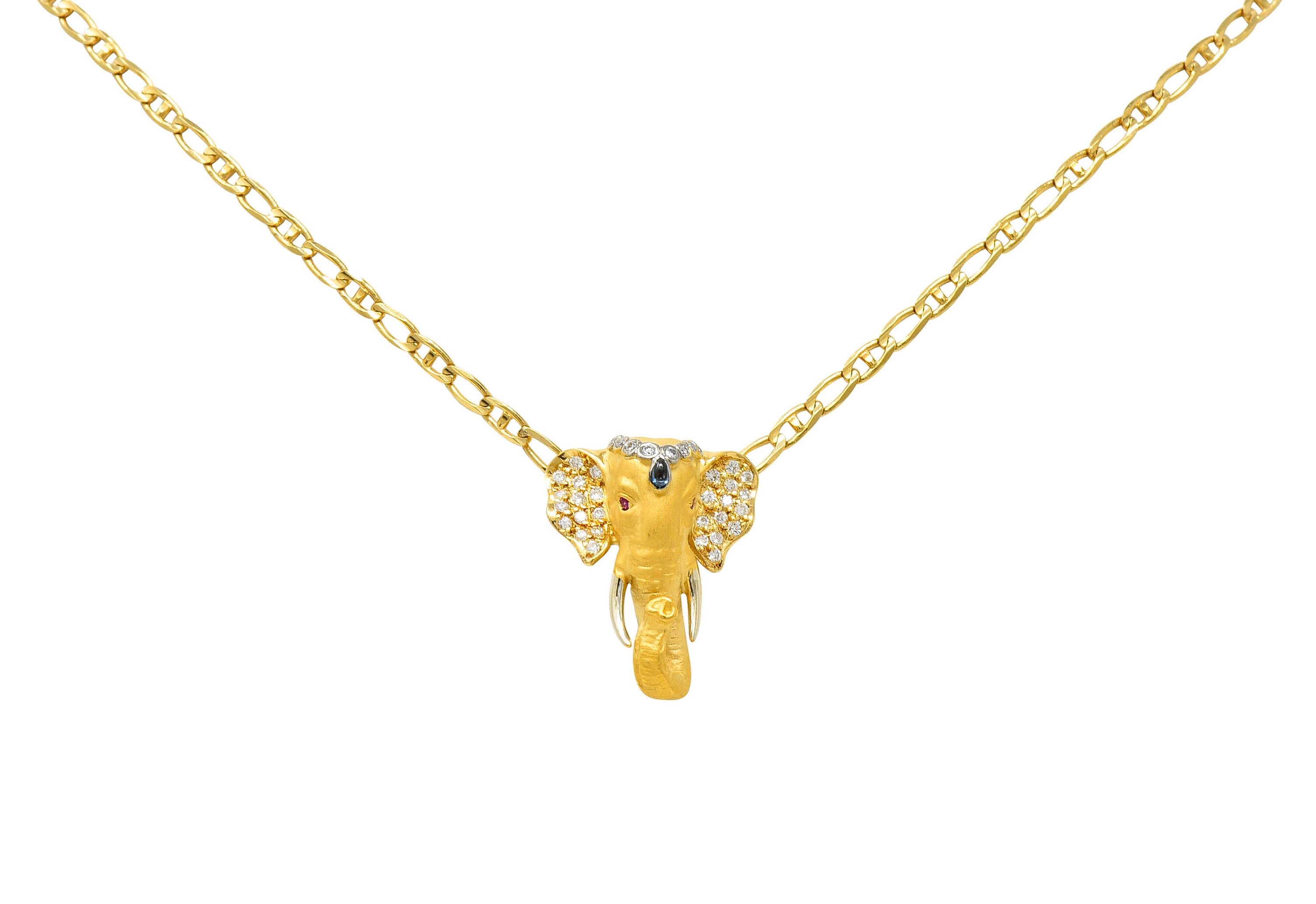 Carrera Y Carrera Sapphire Ruby Diamond 18 Karat Gold Elephante NecklaceNecklace - Wilson's Estate Jewelry