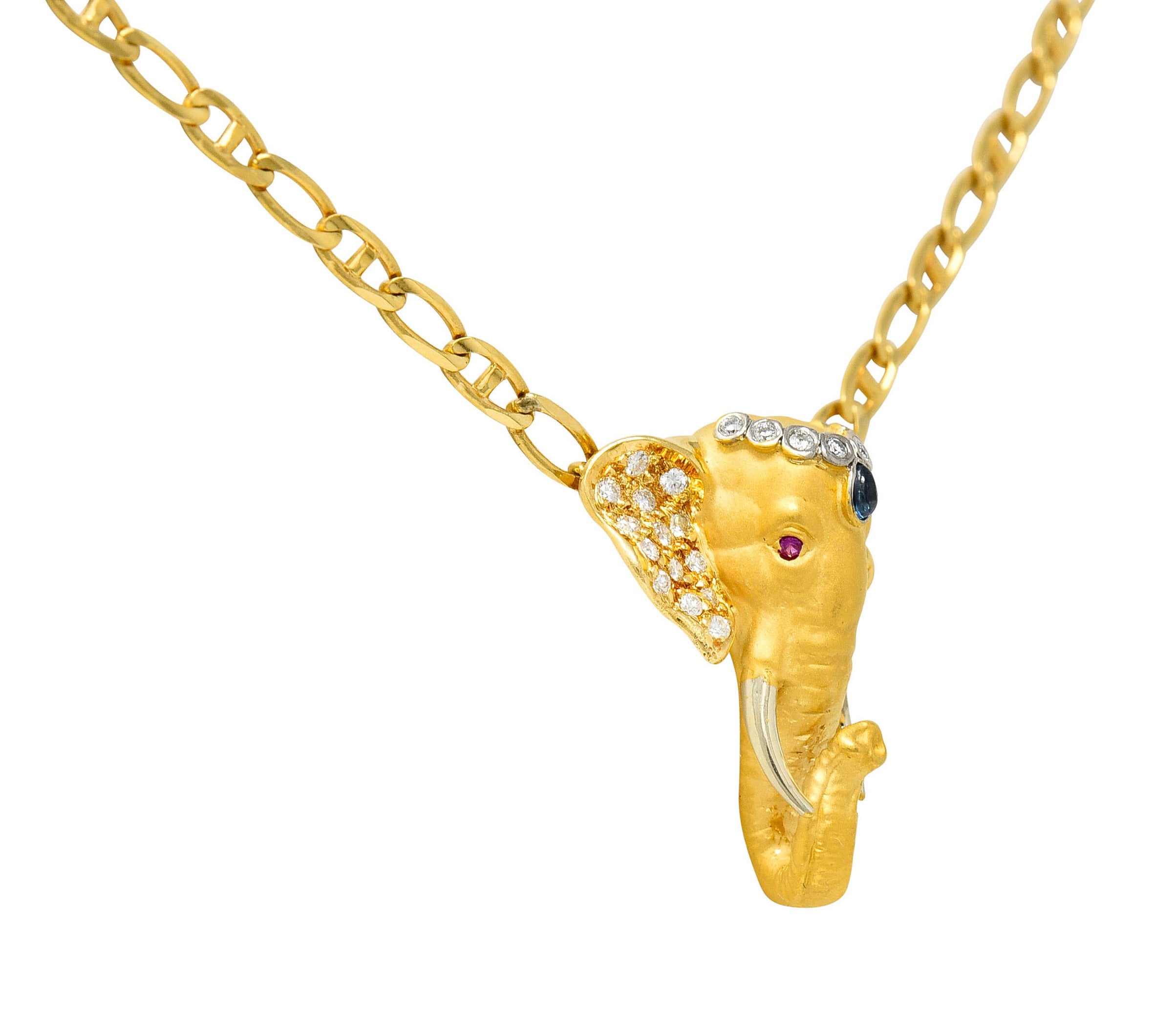 Carrera Y Carrera Sapphire Ruby Diamond 18 Karat Gold Elephante NecklaceNecklace - Wilson's Estate Jewelry