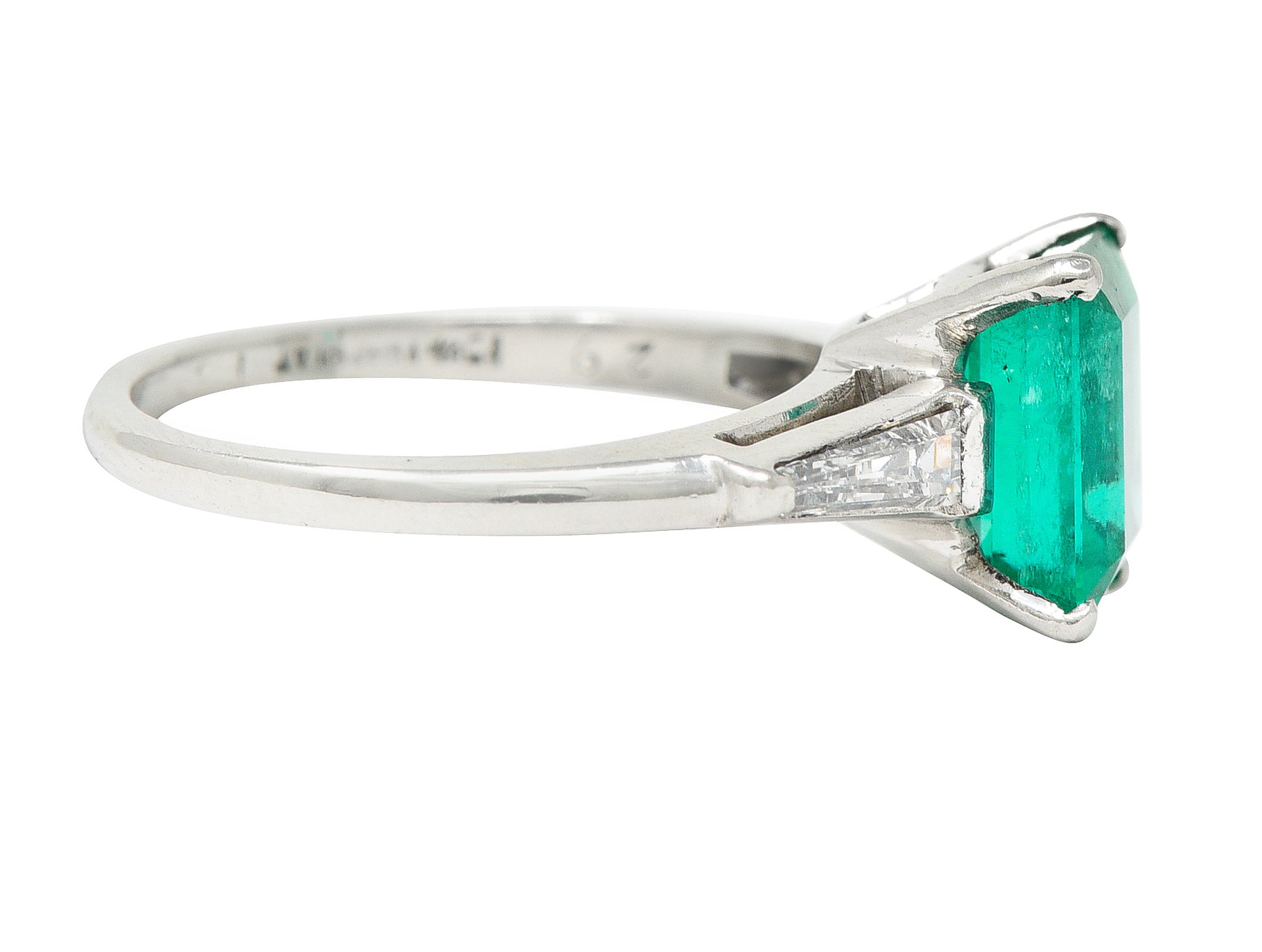 1950's Mid-Century 1.83 CTW Emerald Diamond Platinum Ring Wilson's Estate Jewelry