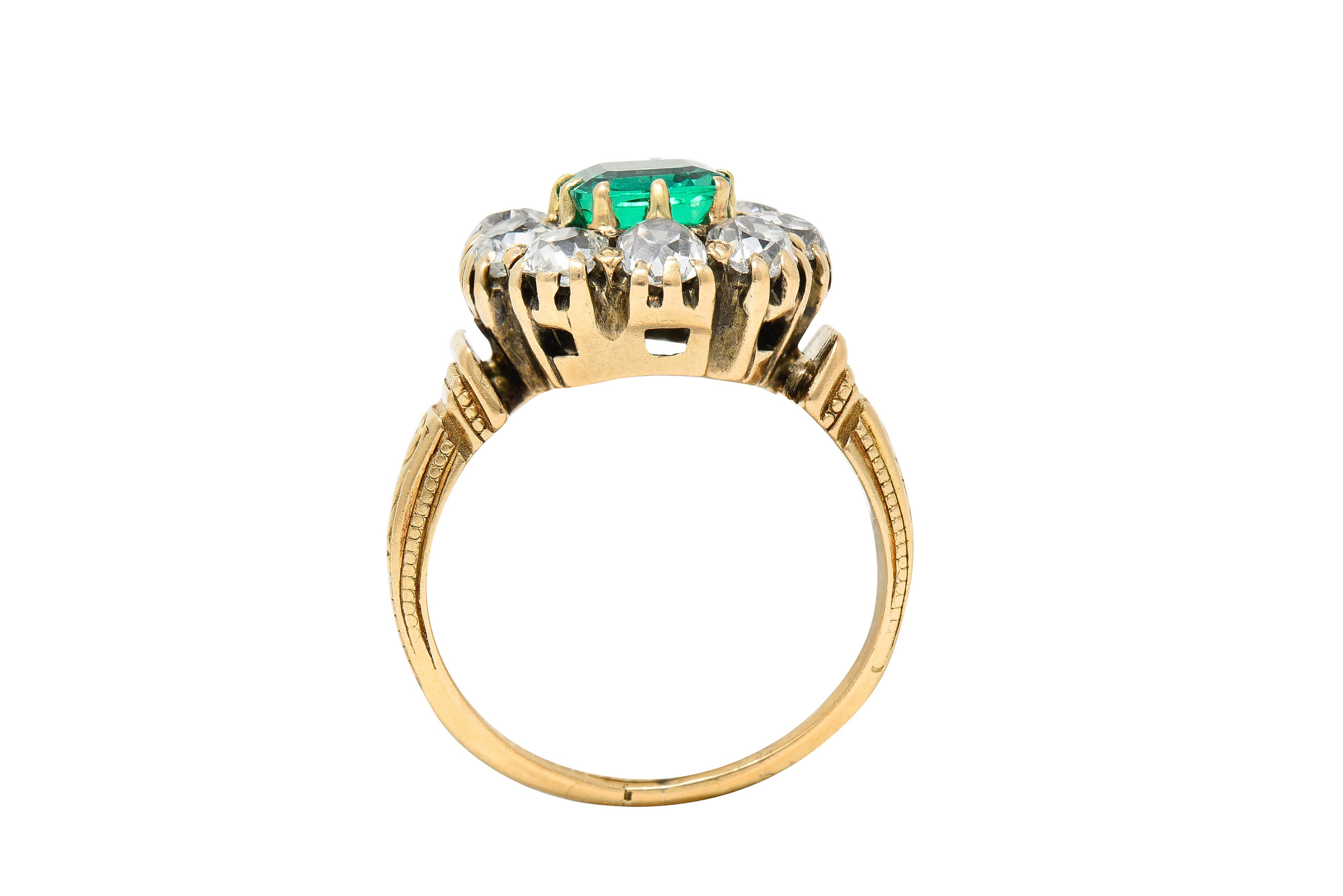 Early Art Deco 2.60 CTW Emerald Diamond 18 Karat Gold Cluster RingRing - Wilson's Estate Jewelry