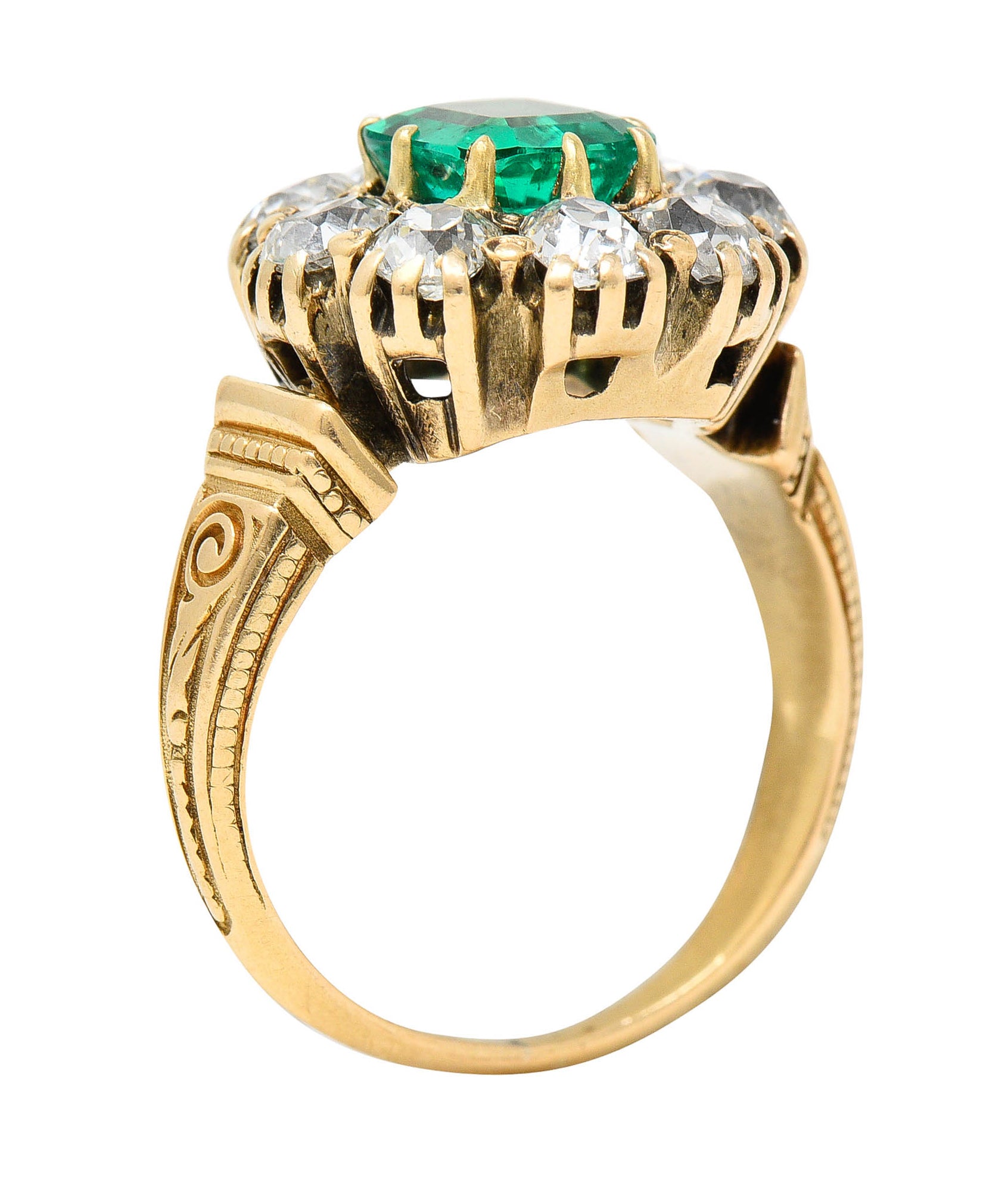 Early Art Deco 2.60 CTW Emerald Diamond 18 Karat Gold Cluster RingRing - Wilson's Estate Jewelry