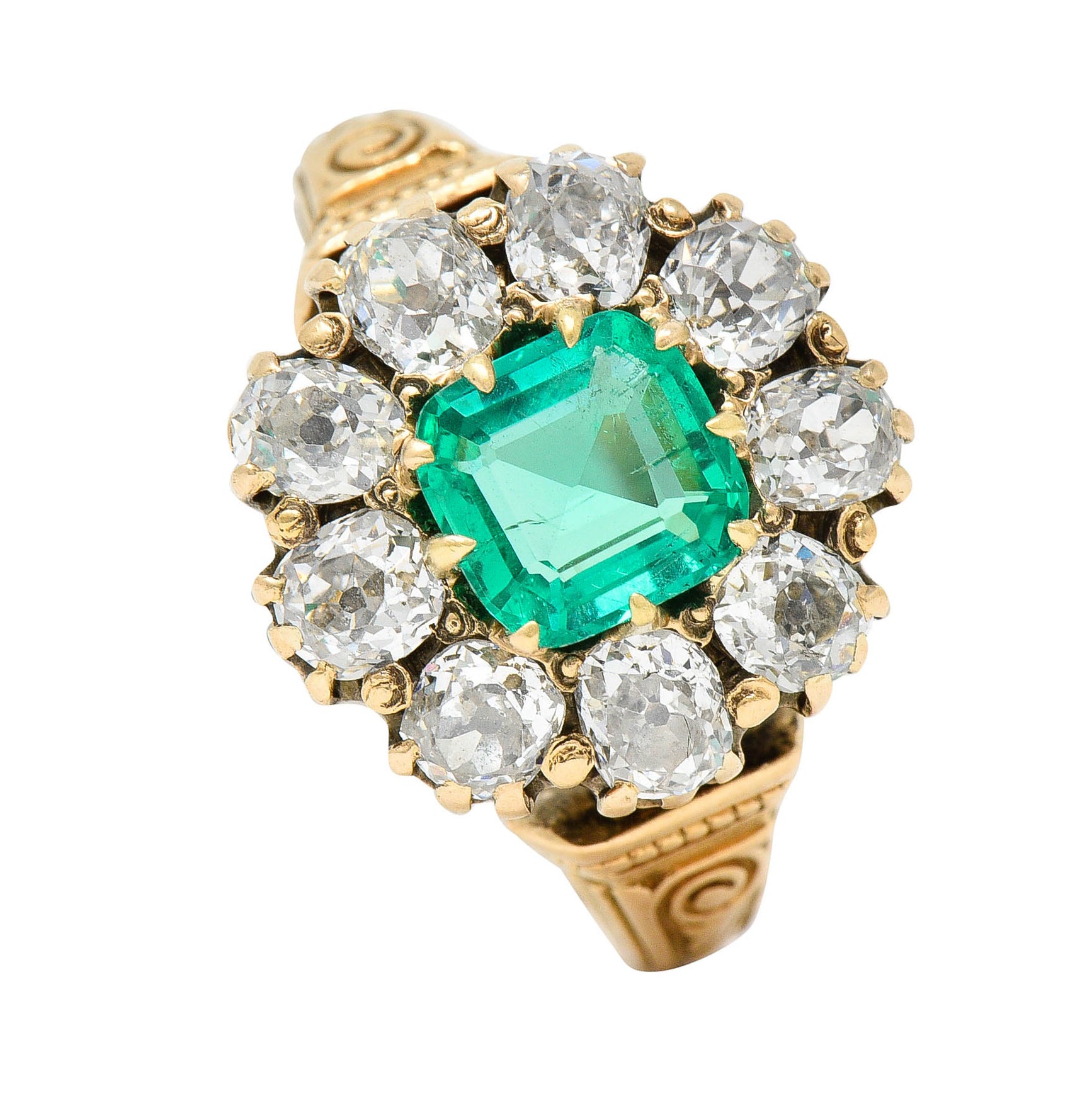 Early Art Deco 2.60 CTW Emerald Diamond 18 Karat Gold Cluster RingRing - Wilson's Estate Jewelry