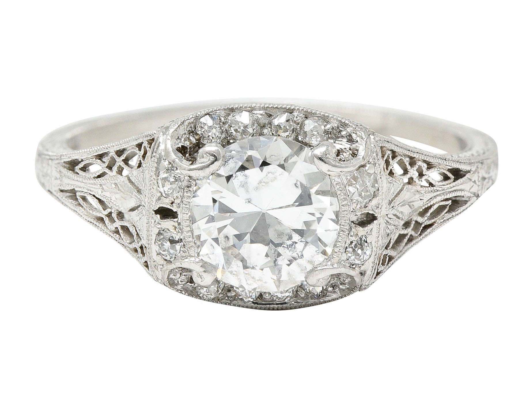 Art Deco 1.35 CTW Diamond Platinum Scrolling Engagement Ring GIARing - Wilson's Estate Jewelry