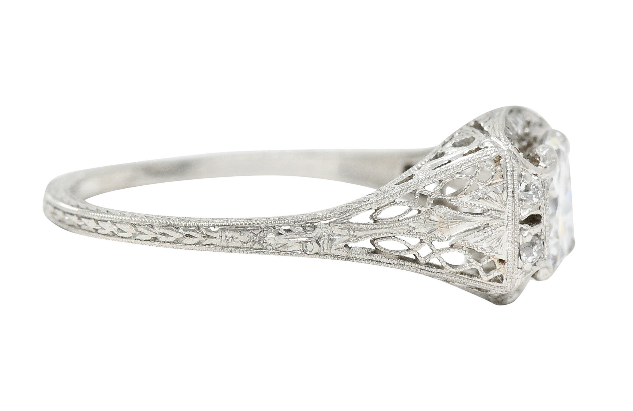 Art Deco 1.35 CTW Diamond Platinum Scrolling Engagement Ring GIARing - Wilson's Estate Jewelry