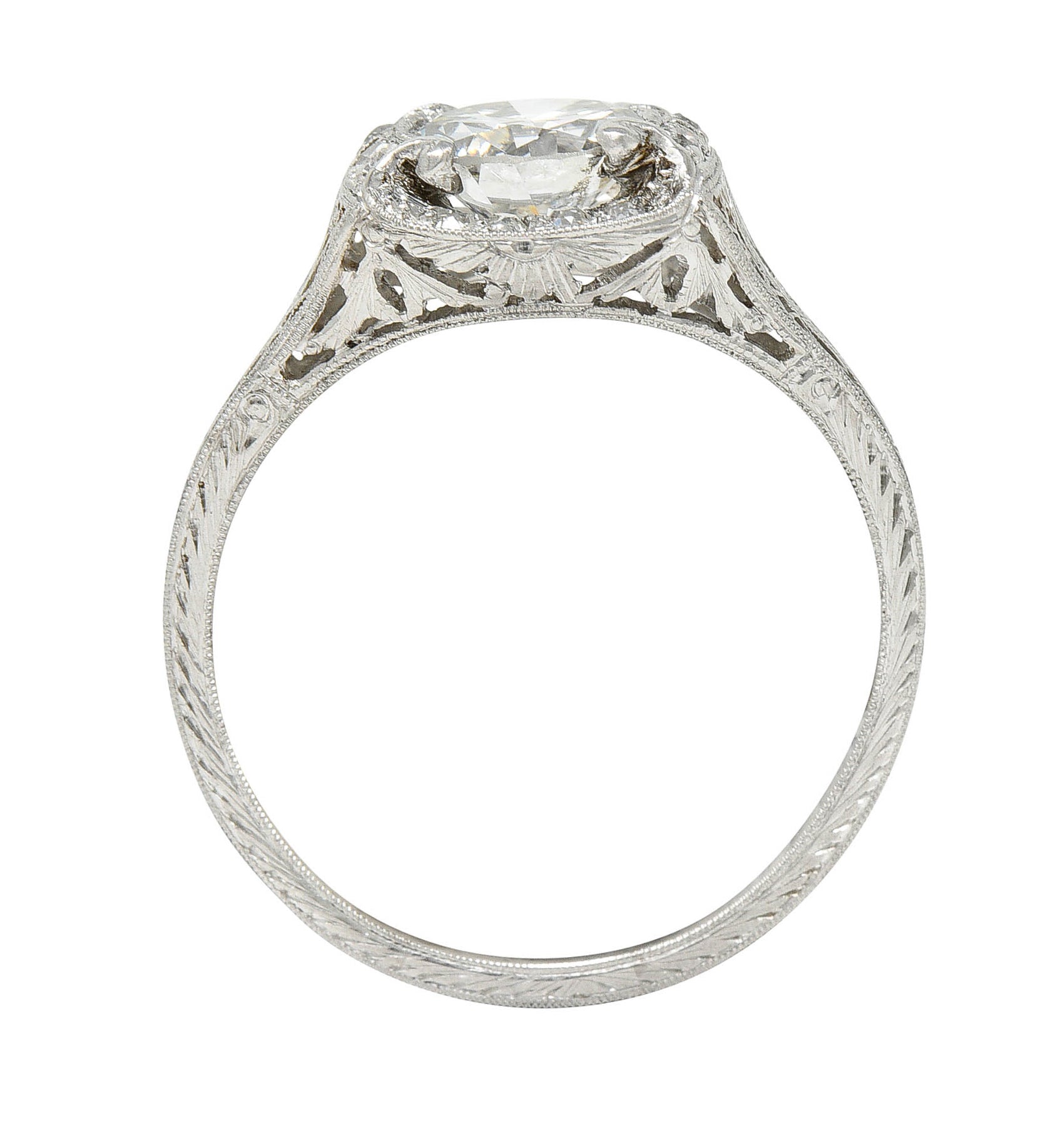 Art Deco 1.35 CTW Diamond Platinum Scrolling Engagement Ring GIARing - Wilson's Estate Jewelry