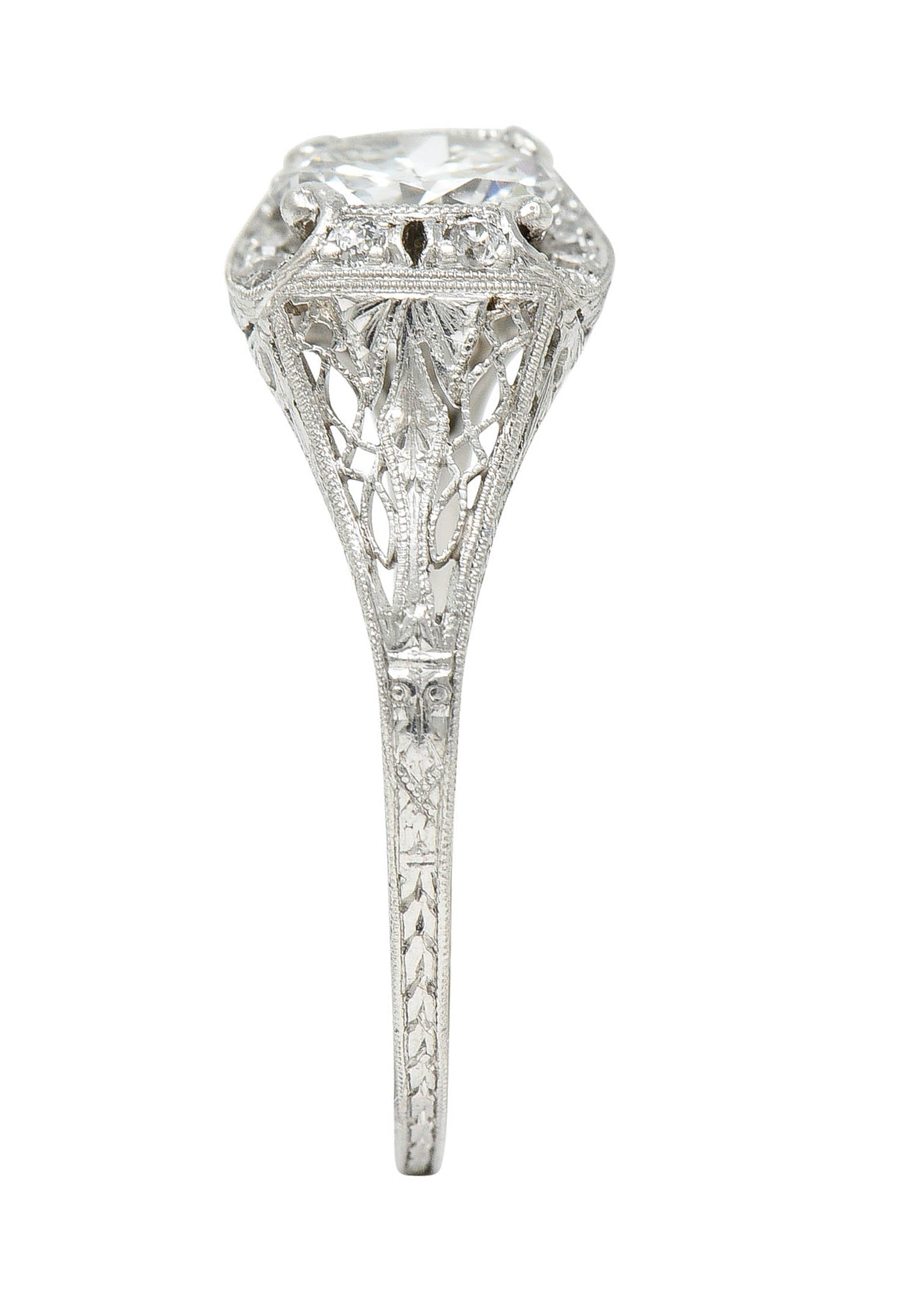 Art Deco 1.35 CTW Diamond Platinum Scrolling Engagement Ring GIARing - Wilson's Estate Jewelry