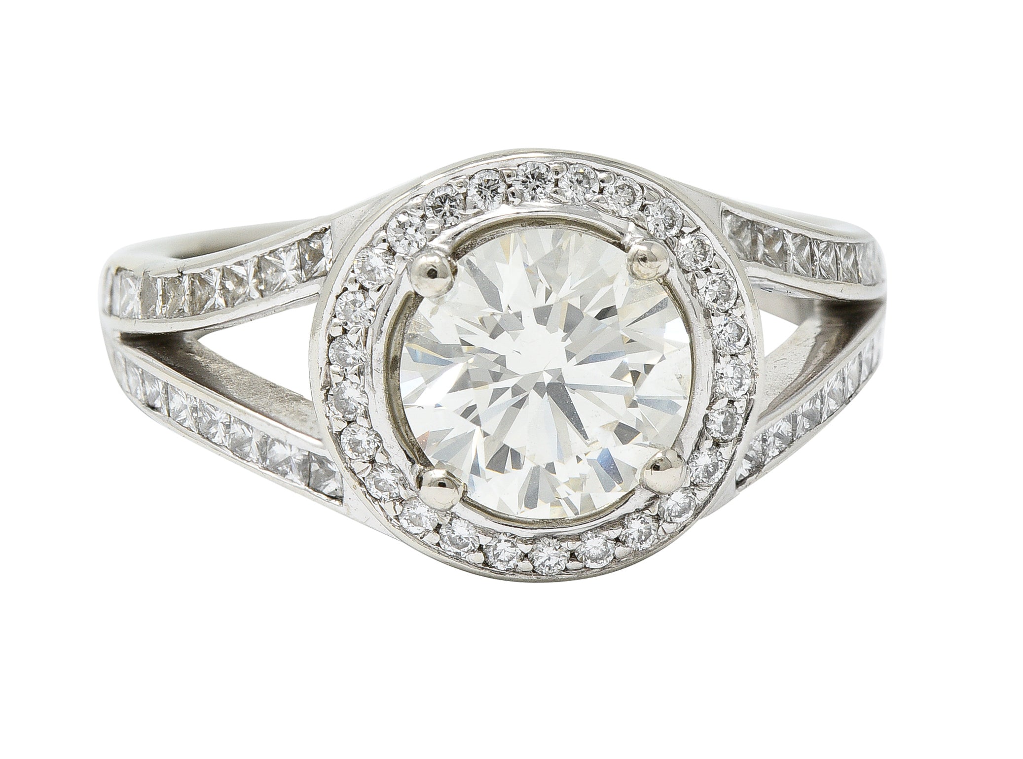 Contemporary 2.39 CTW Diamond 18 Karat White Gold Halo Engagement Ring GIARing - Wilson's Estate Jewelry