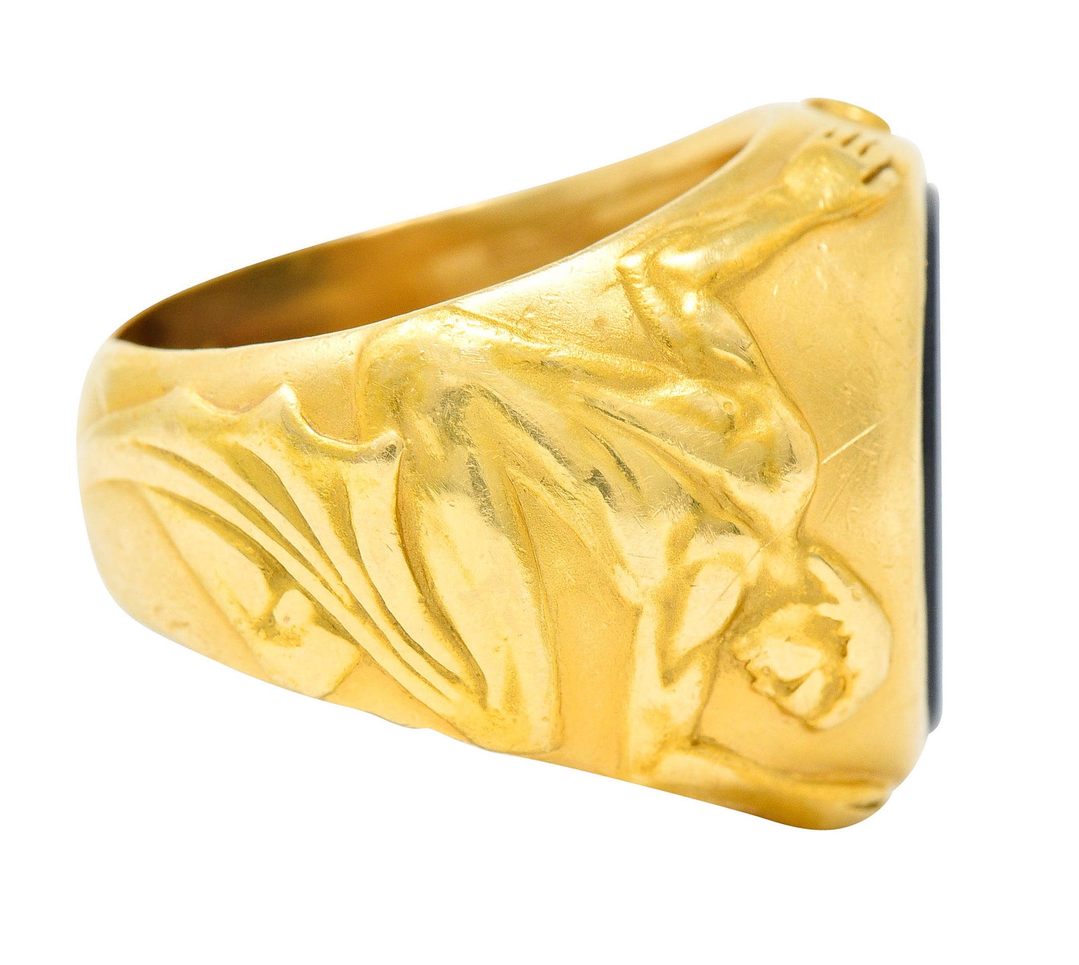 Carrera Y Carrera Onyx Agate 18 Karat Gold Atlas Unisex Signet RingRing - Wilson's Estate Jewelry