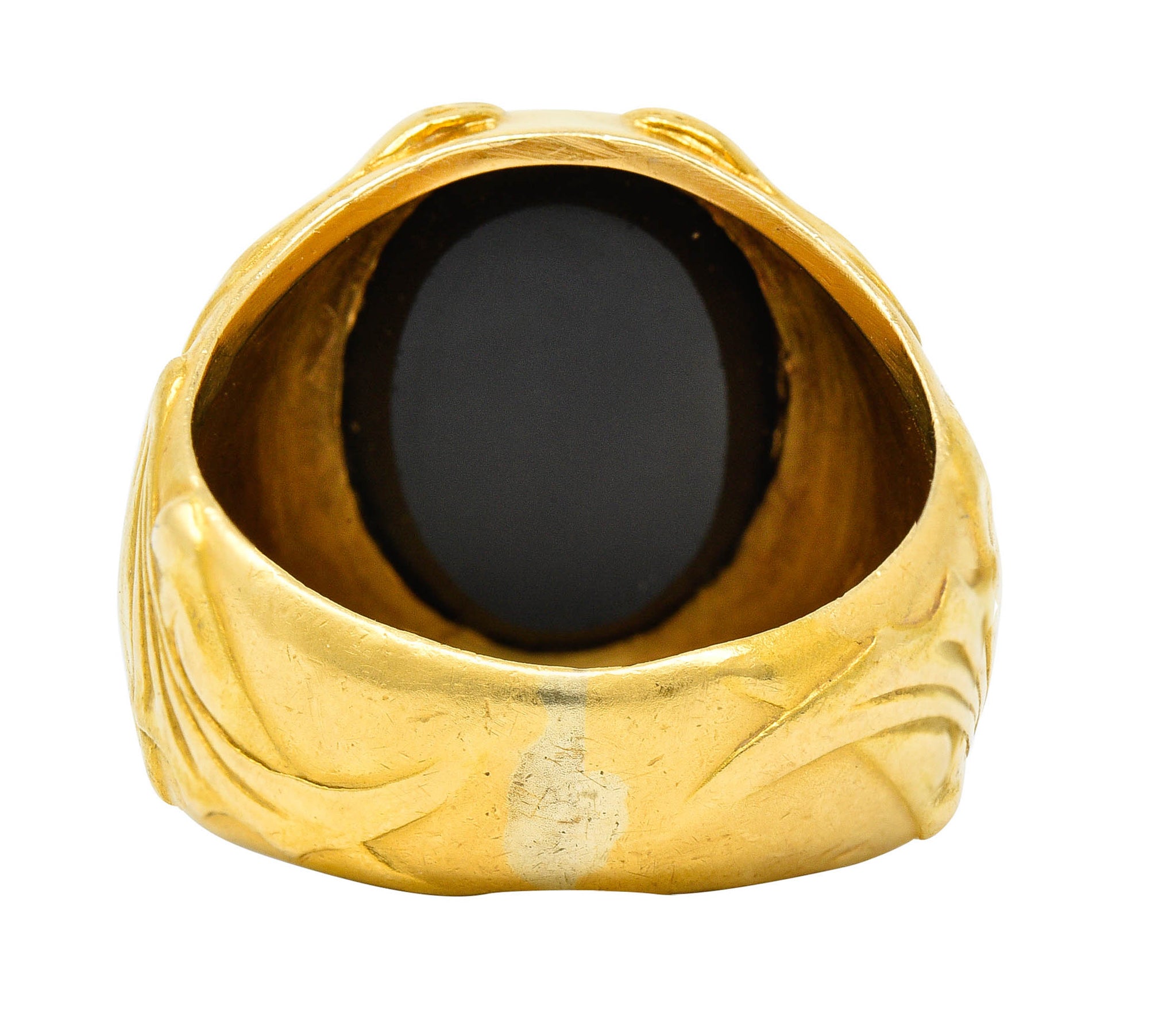 Carrera Y Carrera Onyx Agate 18 Karat Gold Atlas Unisex Signet RingRing - Wilson's Estate Jewelry