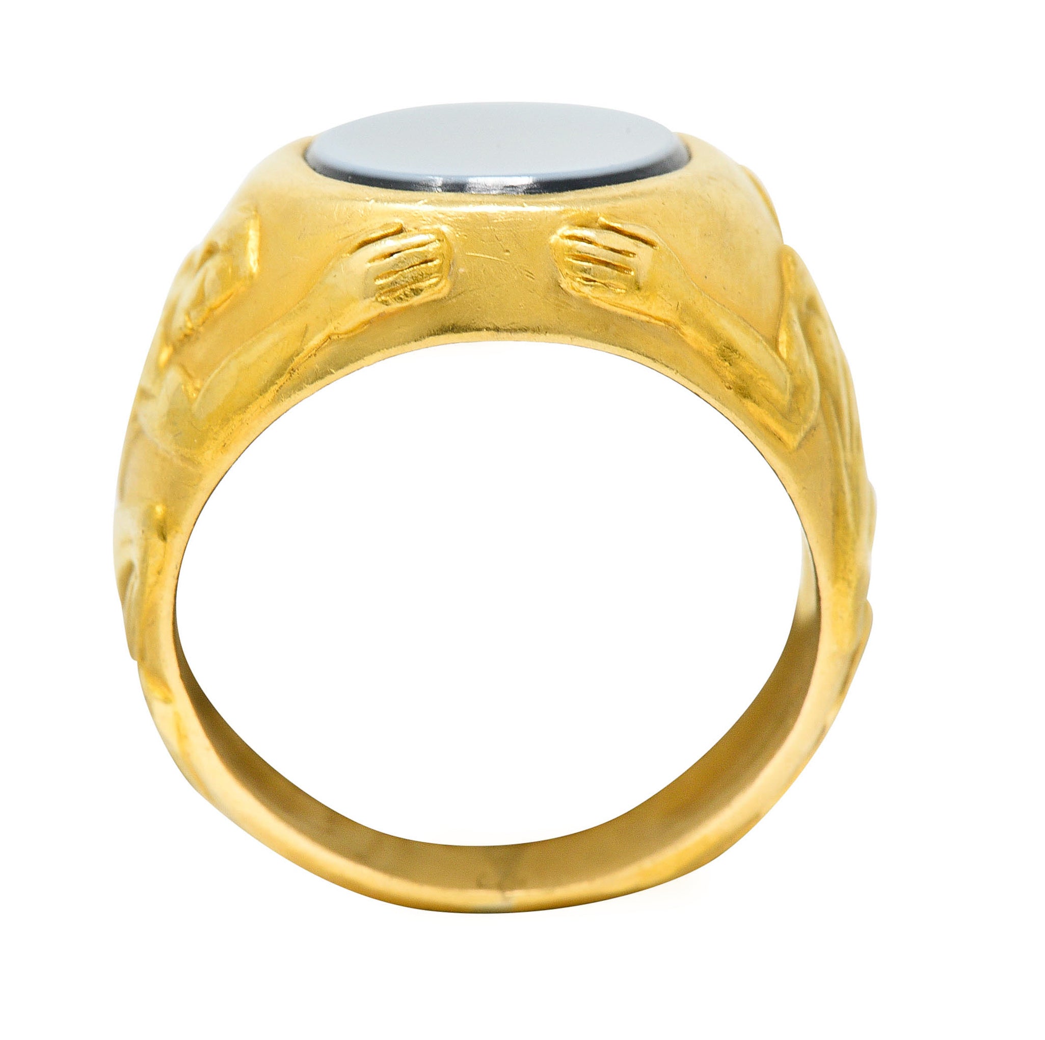 Carrera Y Carrera Onyx Agate 18 Karat Gold Atlas Unisex Signet RingRing - Wilson's Estate Jewelry