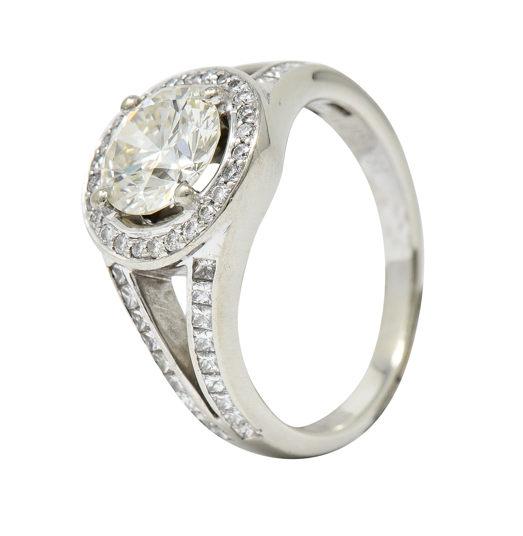 Contemporary 2.39 CTW Diamond 18 Karat White Gold Halo Engagement Ring GIARing - Wilson's Estate Jewelry