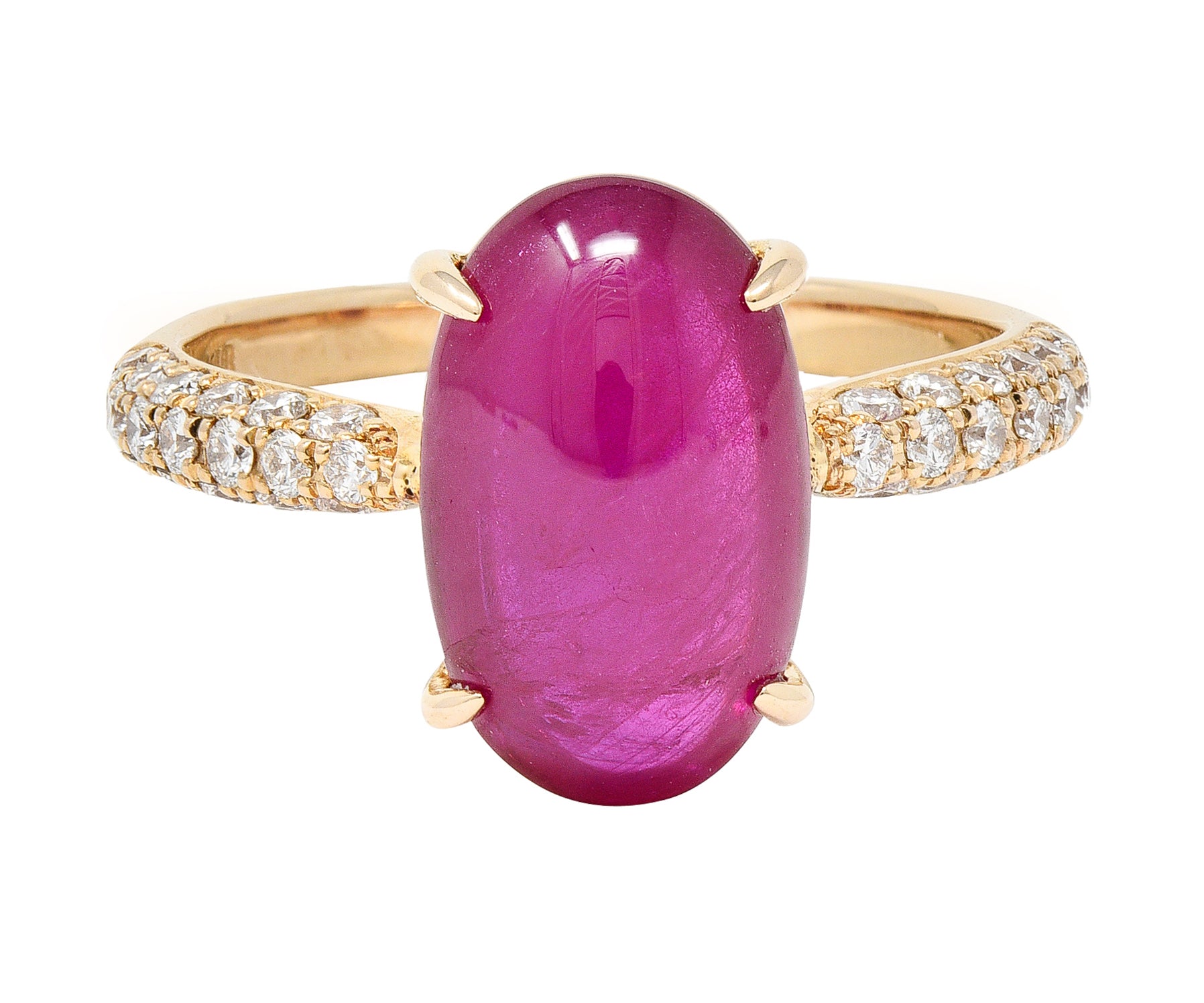 Contemporary 5.68 CTW Ruby Cabochon Diamond 18 Karat Rose Gold Gemstone Ring Wilson's Estate Jewelry