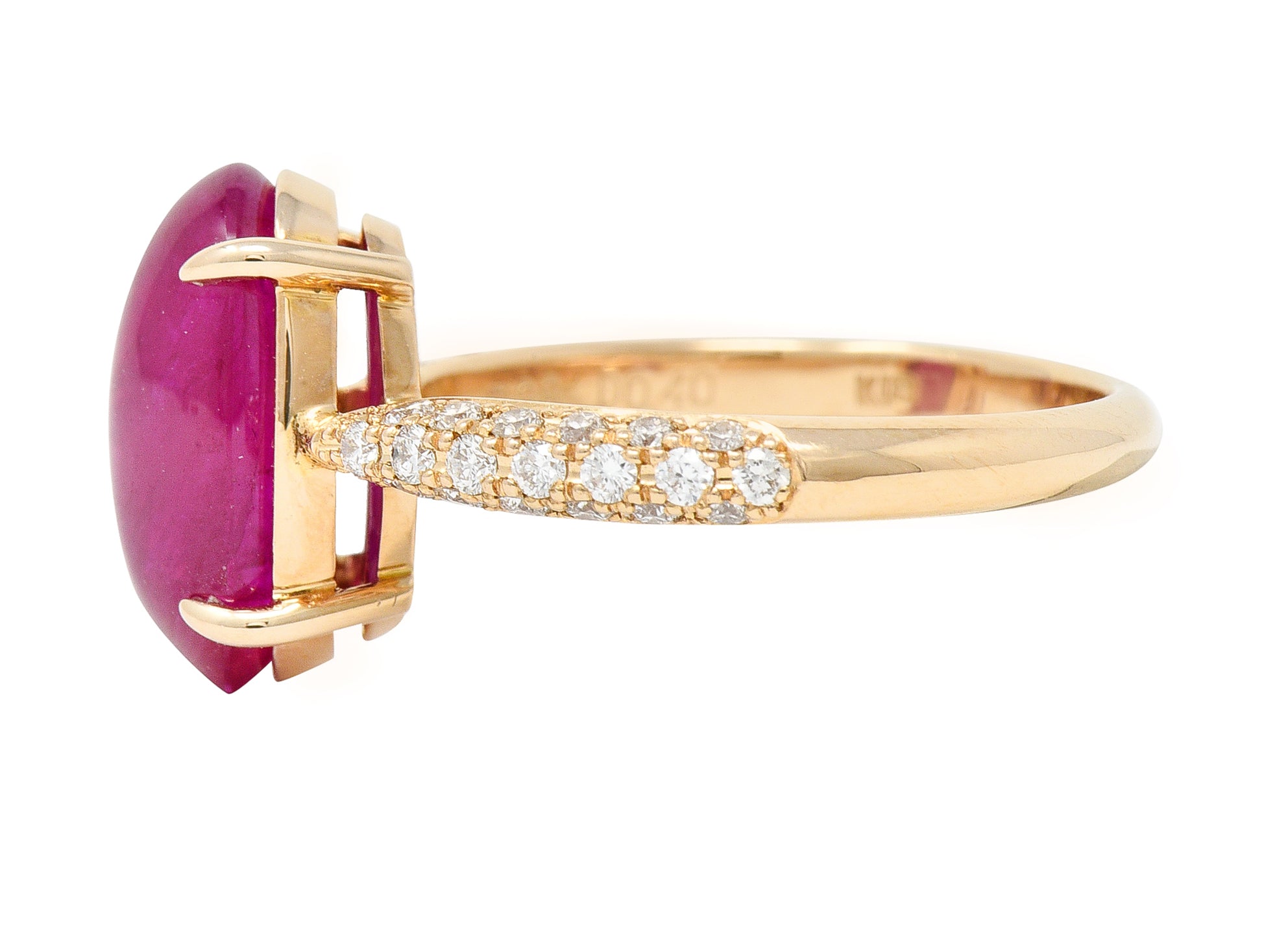 Contemporary 5.68 CTW Ruby Cabochon Diamond 18 Karat Rose Gold Gemstone Ring Wilson's Estate Jewelry