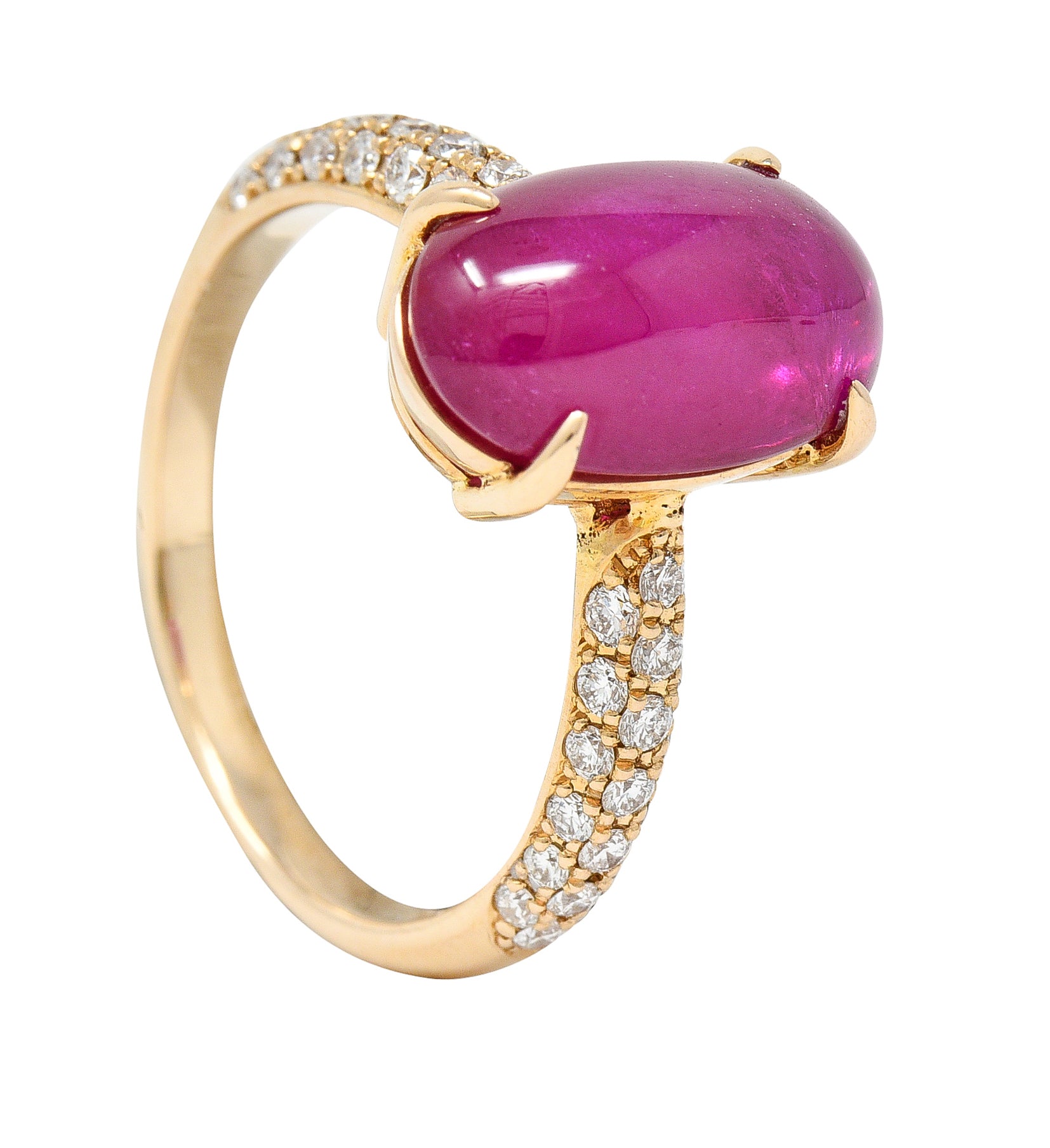 Contemporary 5.68 CTW Ruby Cabochon Diamond 18 Karat Rose Gold Gemstone Ring Wilson's Estate Jewelry