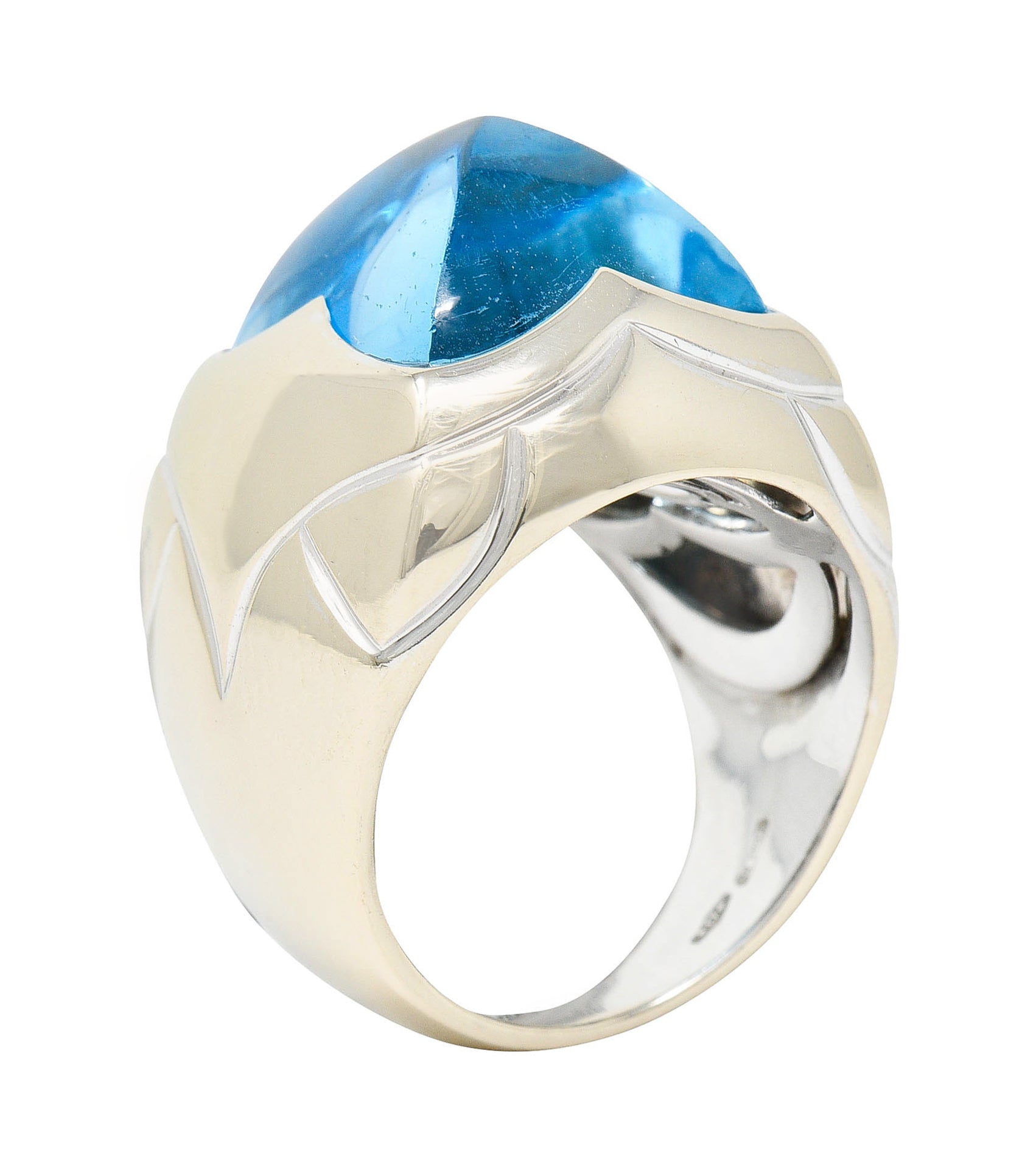 Bulgari Blue Topaz 18 Karat White Gold Pyramide Band RingRing - Wilson's Estate Jewelry